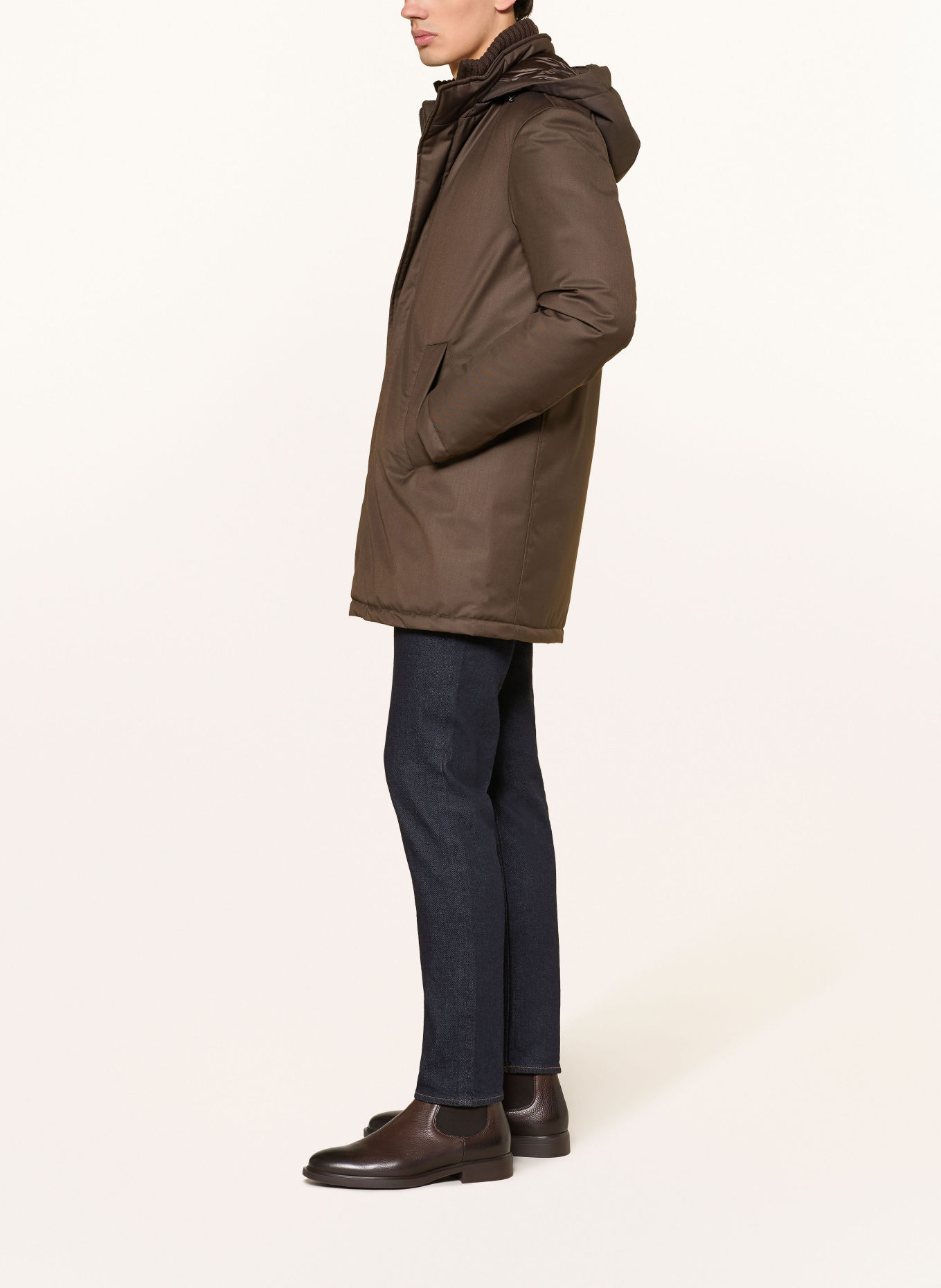 HERNO Down parka with removable hood: DARK BROWN