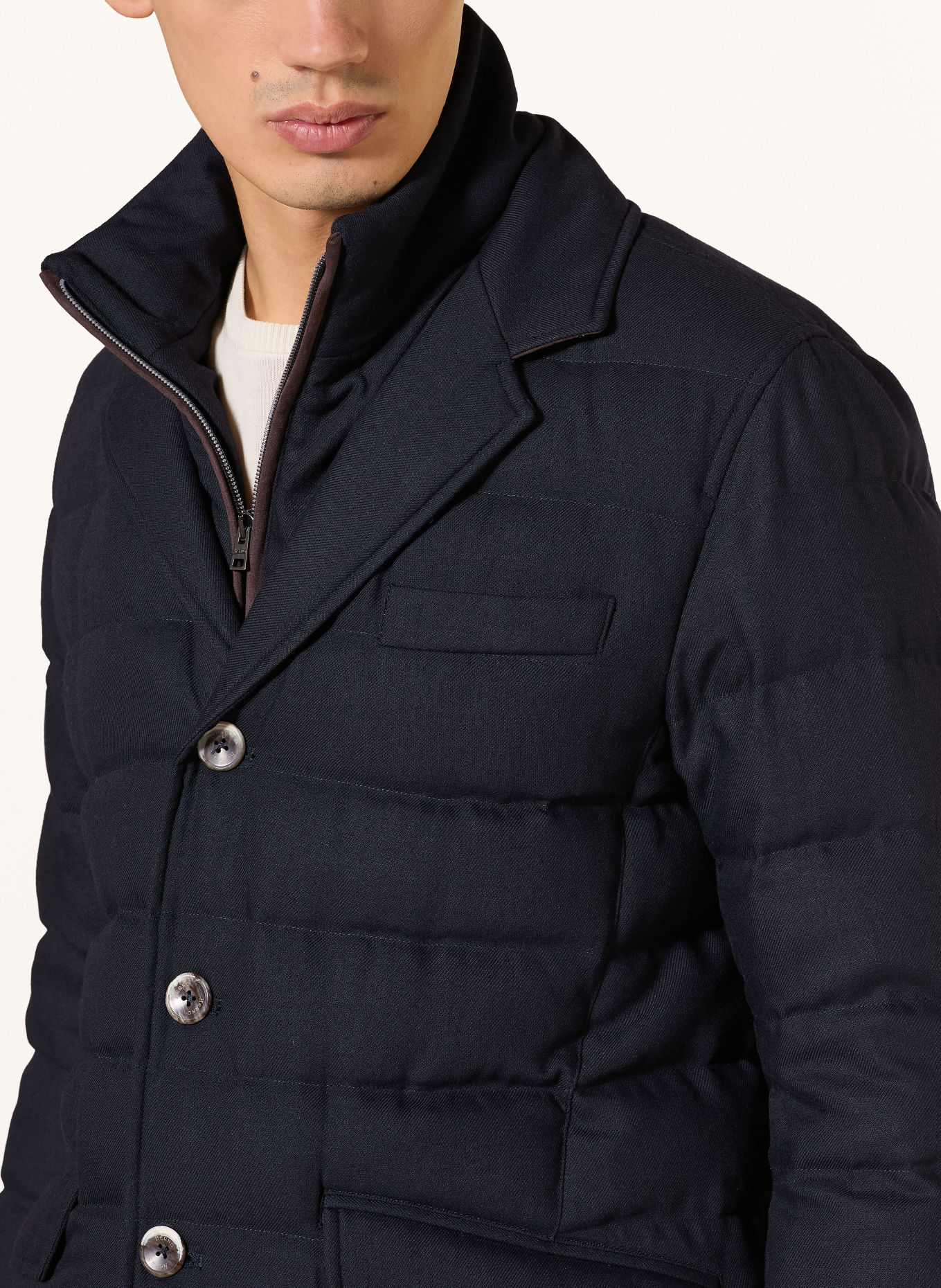 HERNO Down jacket with removable collar: DARK BLUE