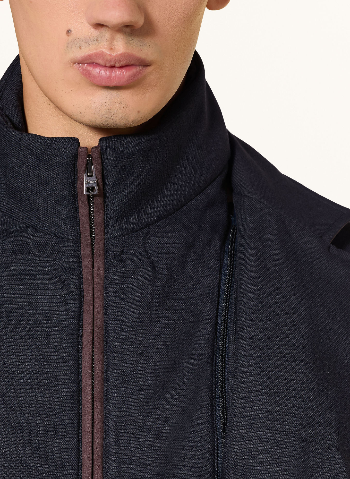 HERNO Down jacket with removable collar: DARK BLUE