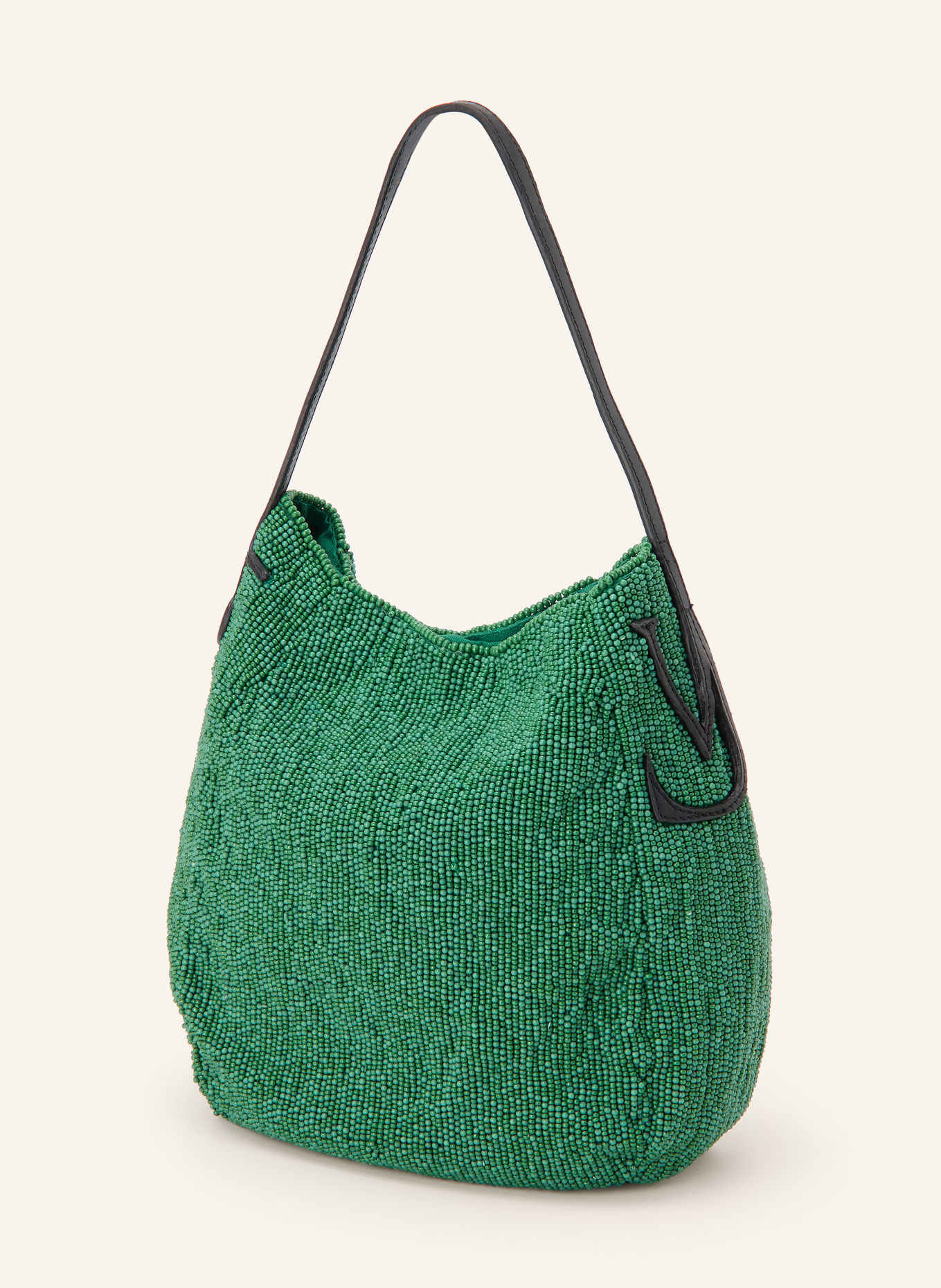 JW ANDERSON BULB SMALL Bucket Bag with Decorative Beads: GREEN / BLACK