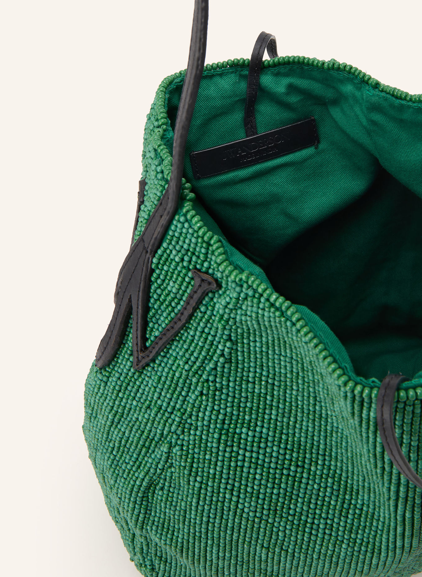 JW ANDERSON BULB SMALL Bucket Bag with Decorative Beads: GREEN / BLACK