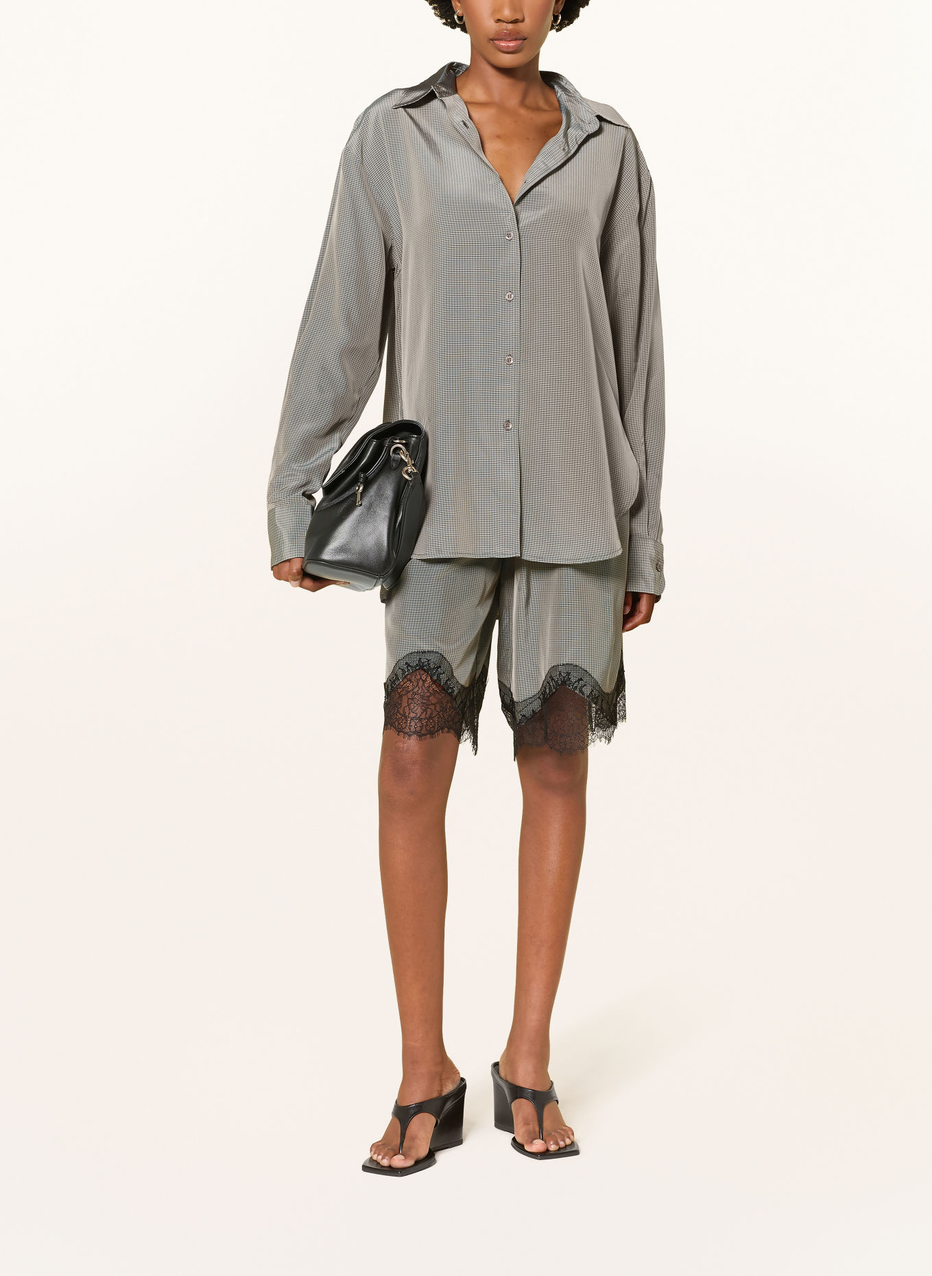 The Frankie Shop Overhemdblouse PERI: DONKERGRIJS / CRÈME / ZWART