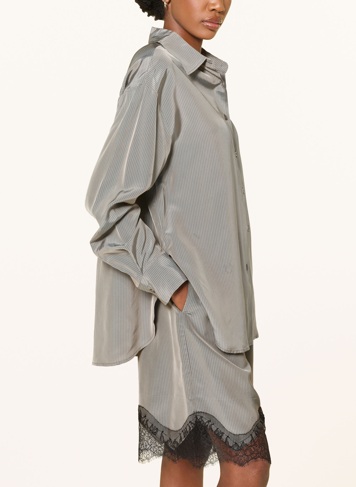 The Frankie Shop Overhemdblouse PERI: DONKERGRIJS / CRÈME / ZWART