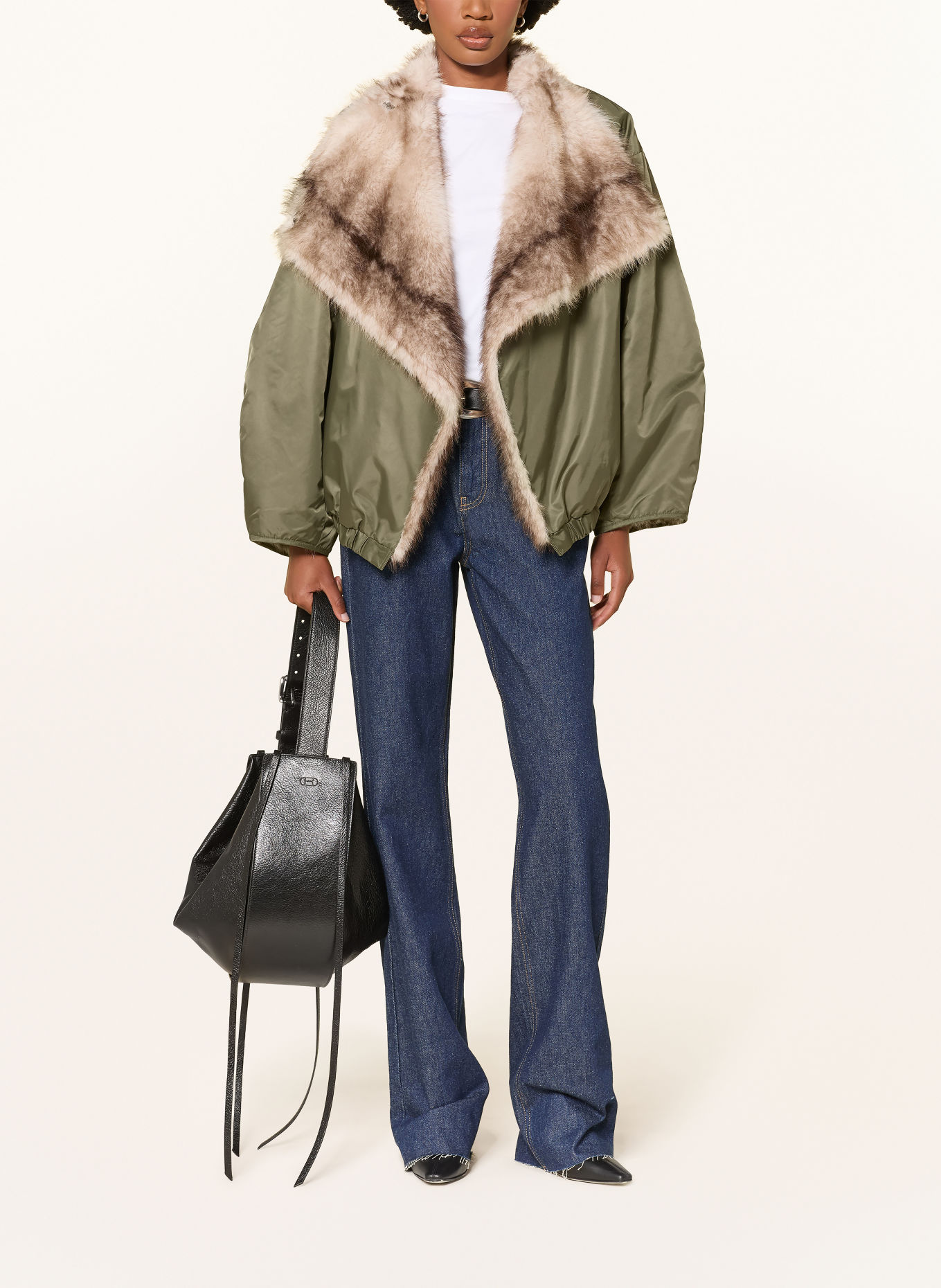 The Frankie Shop SENNA Reversible Faux Fur Jacket: CREAM / DARK BROWN / OLIVE