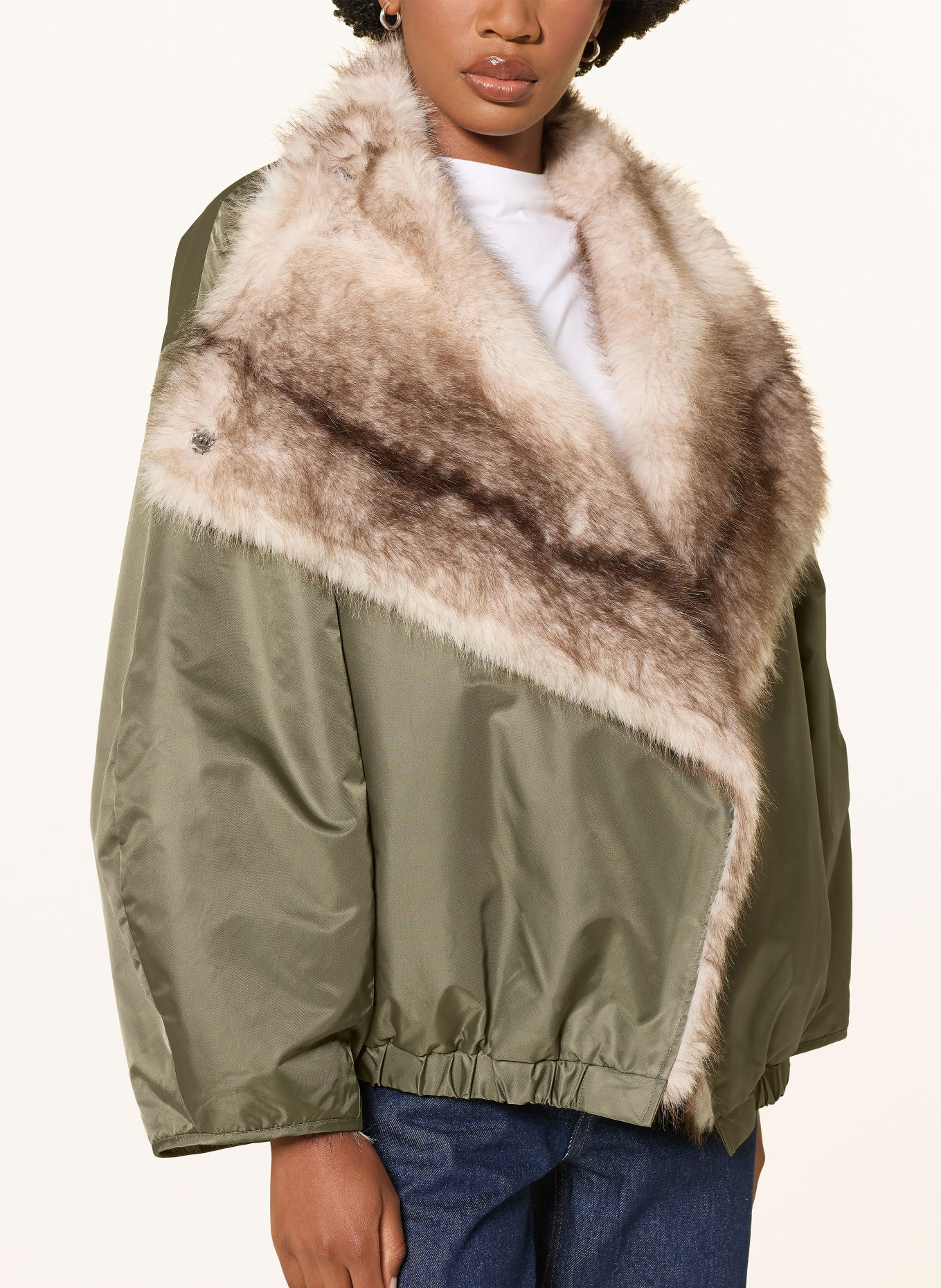 The Frankie Shop SENNA Reversible Faux Fur Jacket: CREAM / DARK BROWN / OLIVE