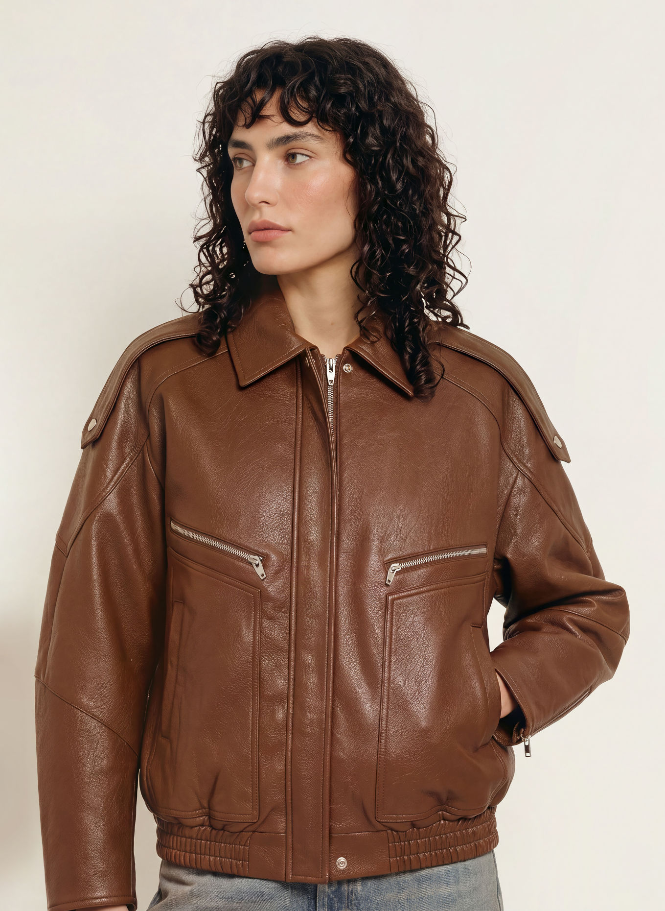 The Frankie Shop Blouson HUDSON in Lederoptik: BRAUN