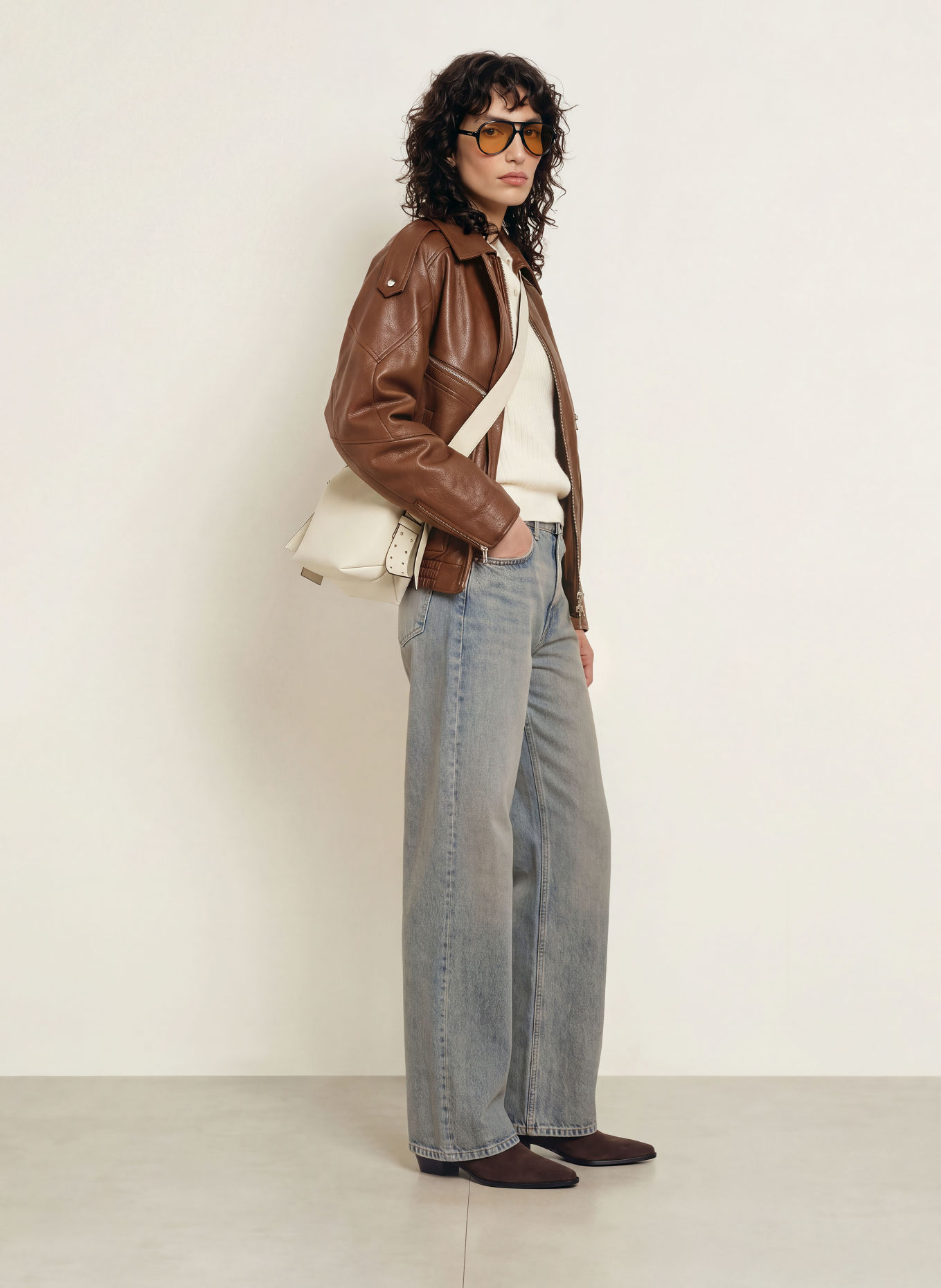 The Frankie Shop Blouson HUDSON in Lederoptik: BRAUN