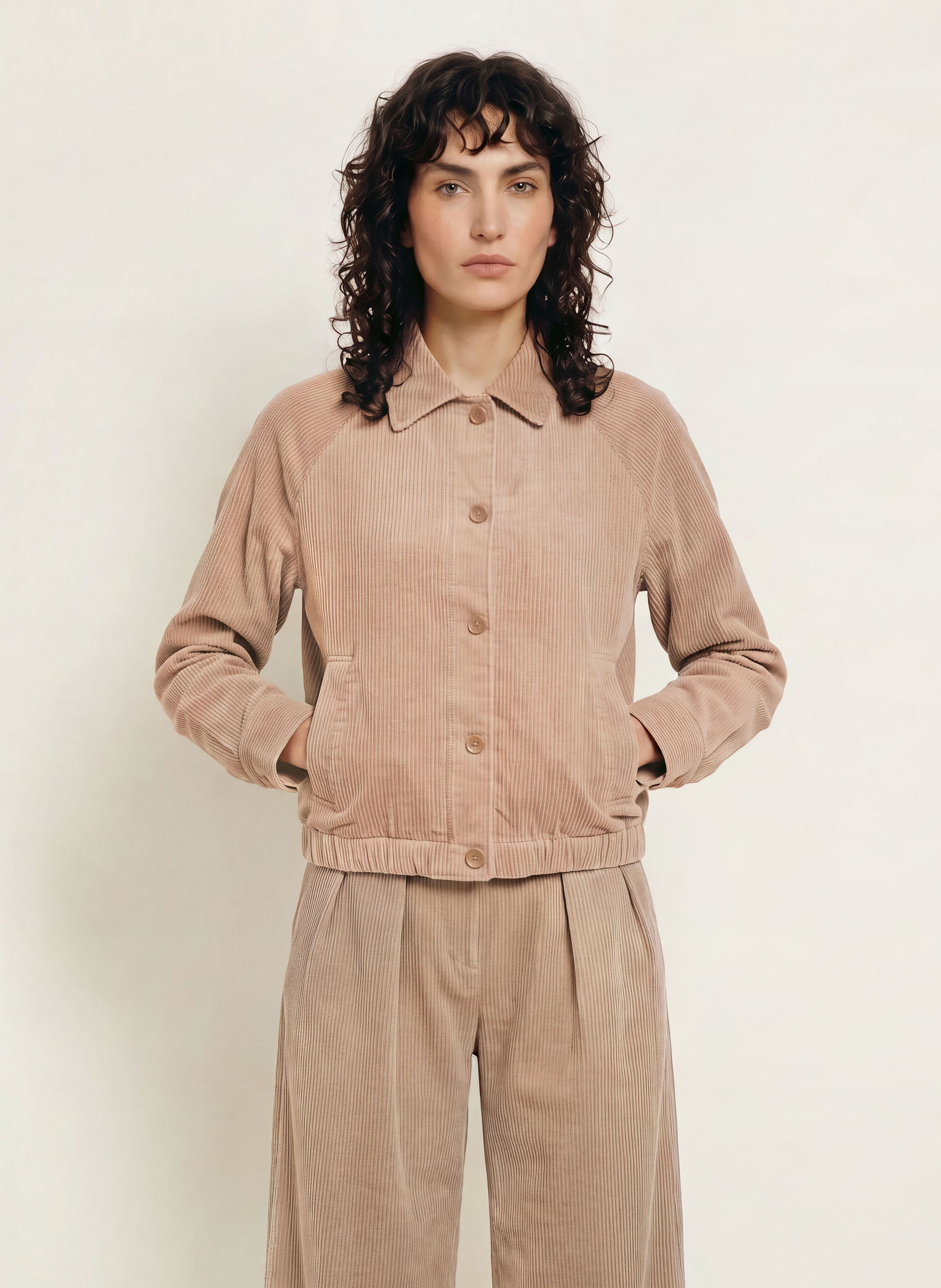 MRS & HUGS Corduroy Blouson: BEIGE