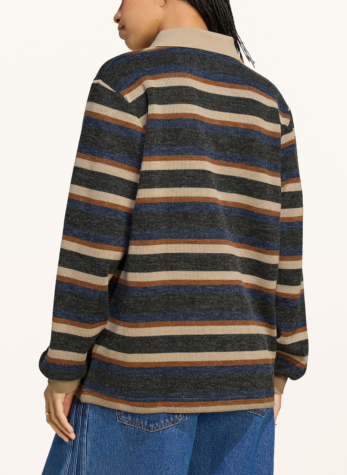 adidas Originals Gebreid poloshirt STRIPED: ZWART / BEIGE / DONKERBLAUW