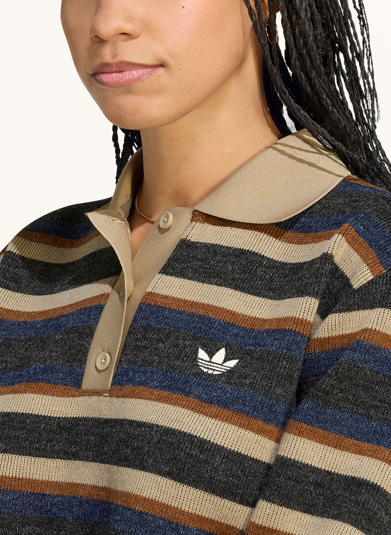 adidas Originals Gebreid poloshirt STRIPED: ZWART / BEIGE / DONKERBLAUW