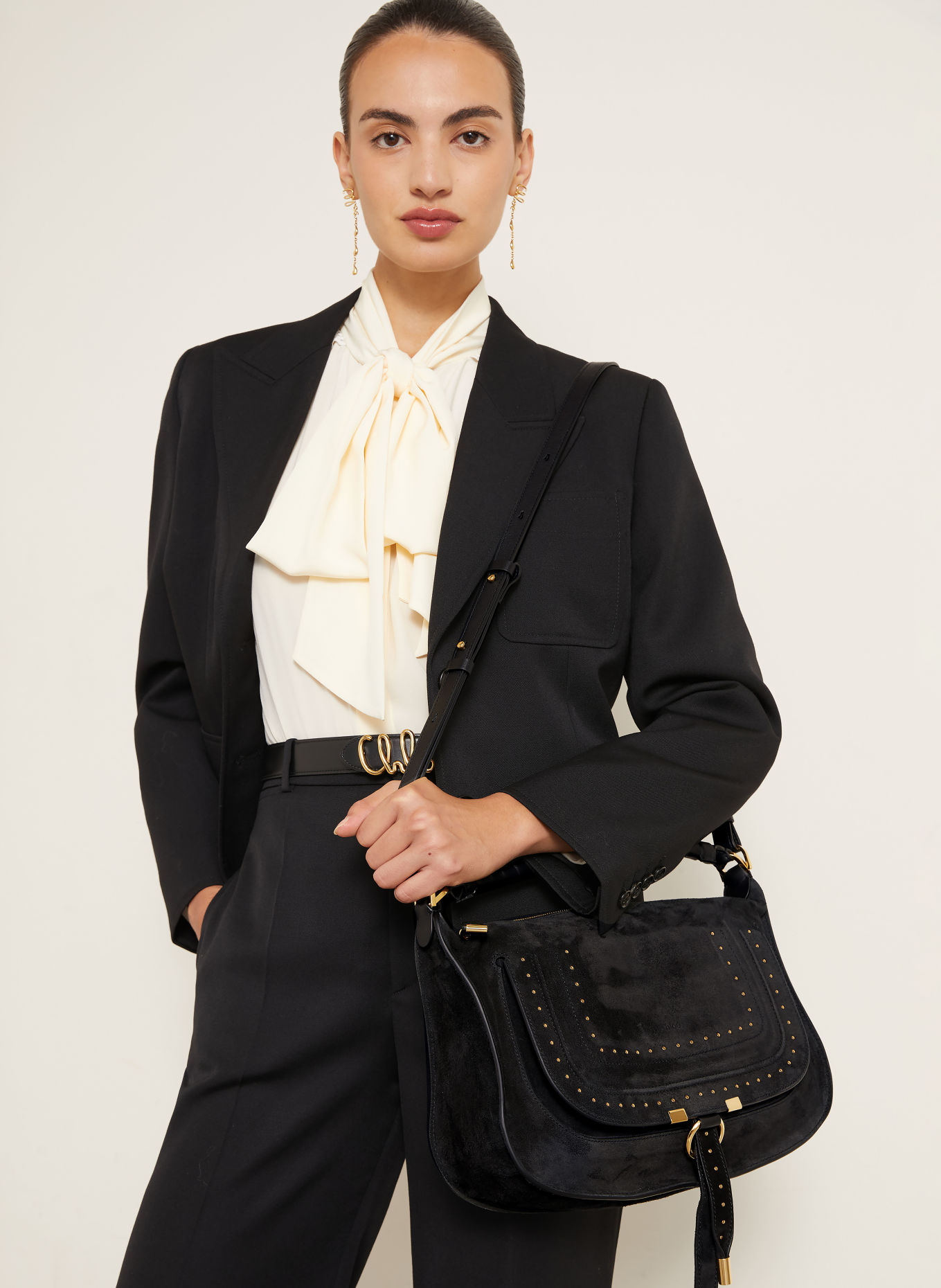 Chloé MARCIE Handbag with Studs: 001 BLACK