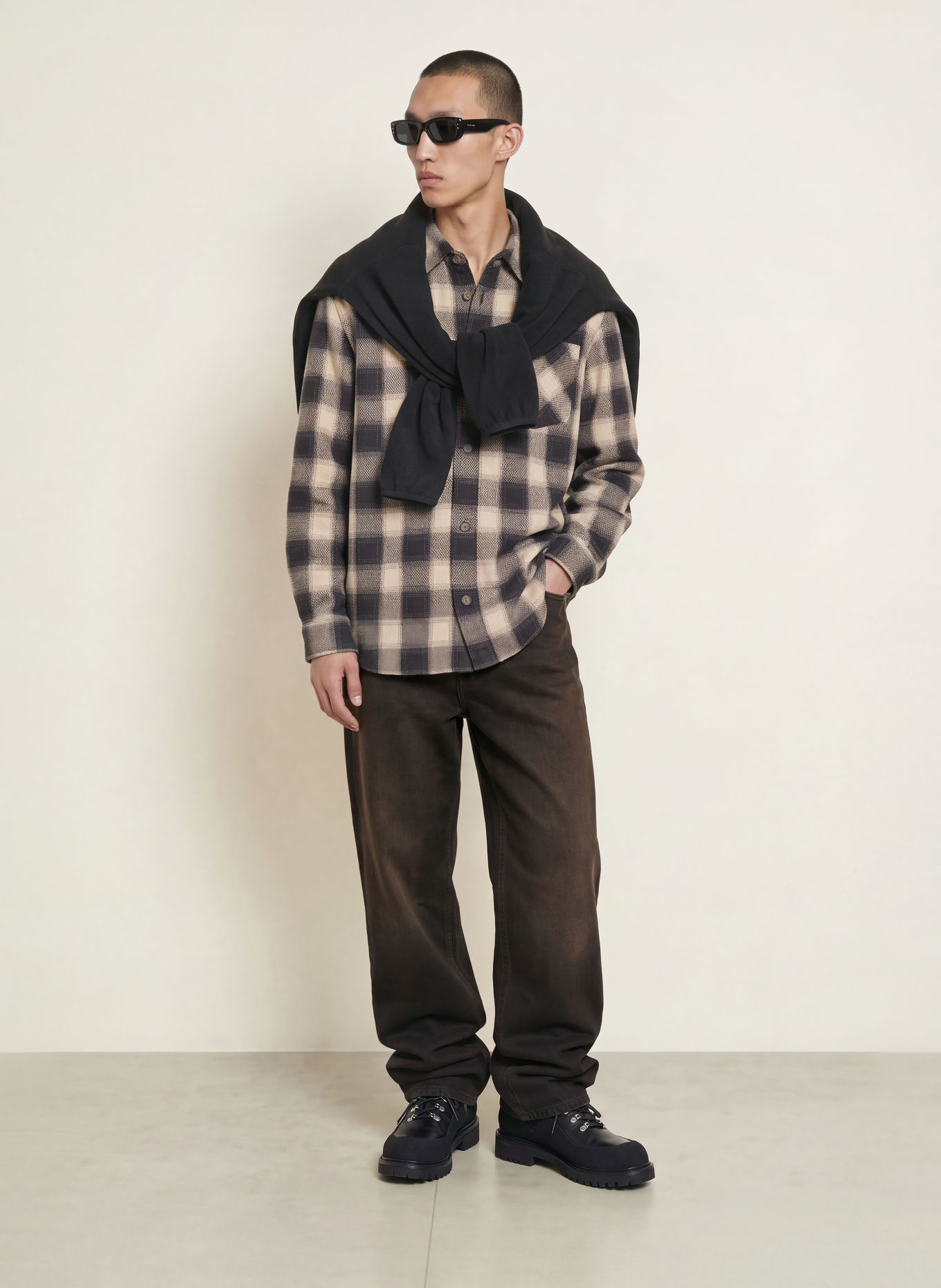carhartt WIP DAYNE Comfort Fit Shirt: DARK BROWN / BEIGE
