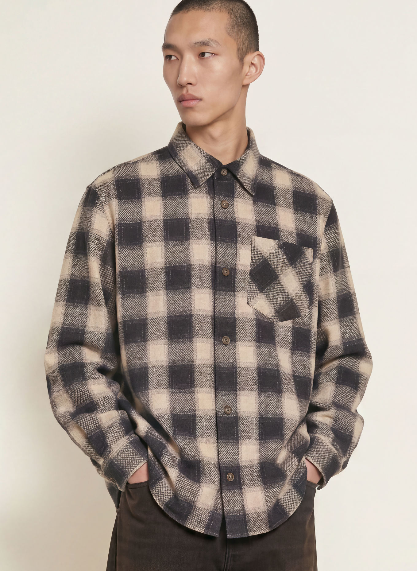 carhartt WIP DAYNE Comfort Fit Shirt: DARK BROWN / BEIGE