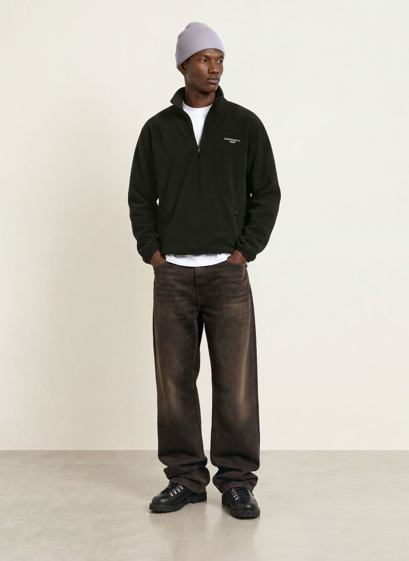 carhartt WIP EDMORE Fleece Half-zip Sweater: BLACK