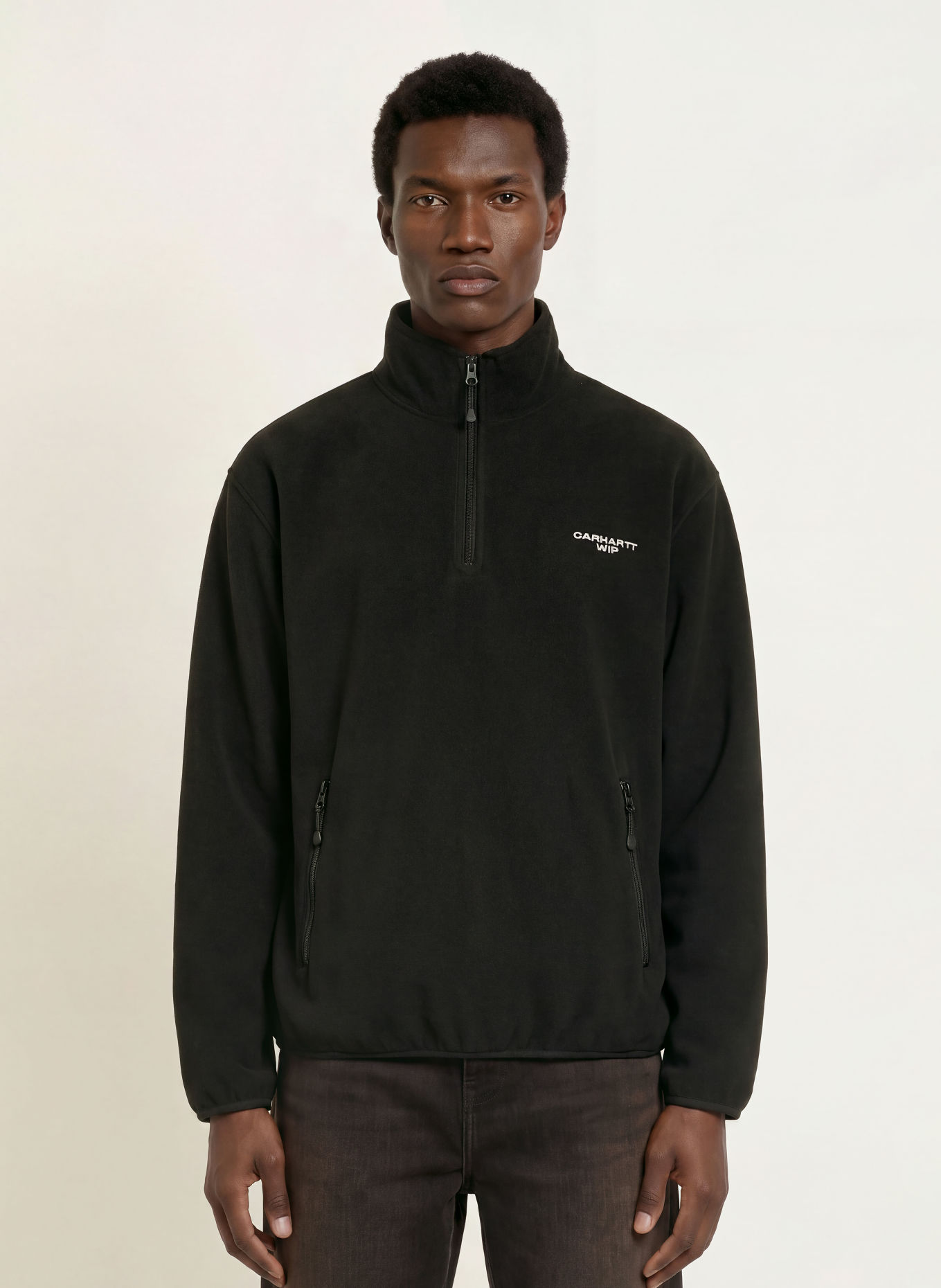 carhartt WIP EDMORE Fleece Half-zip Sweater: BLACK