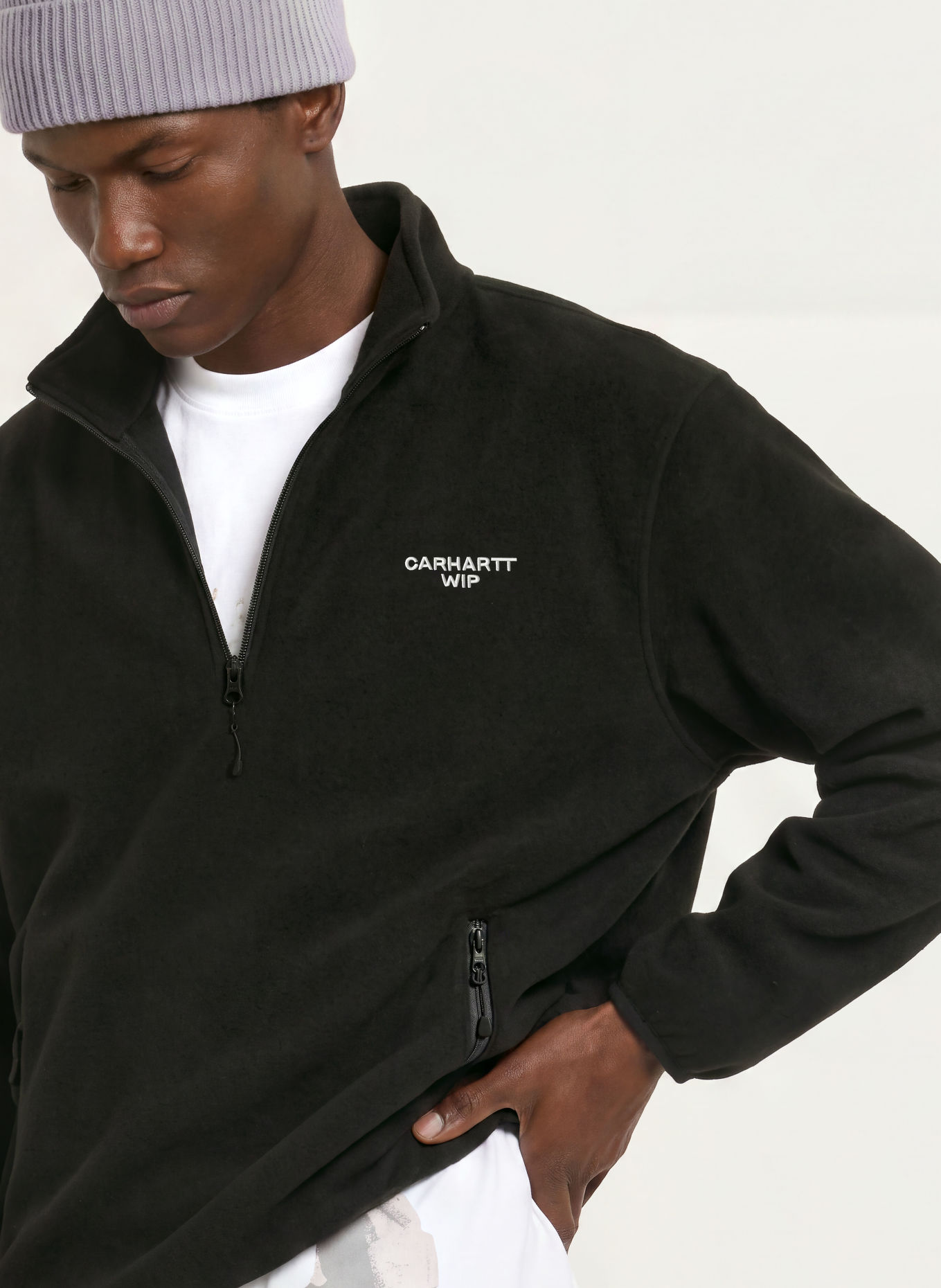 carhartt WIP EDMORE Fleece Half-zip Sweater: BLACK