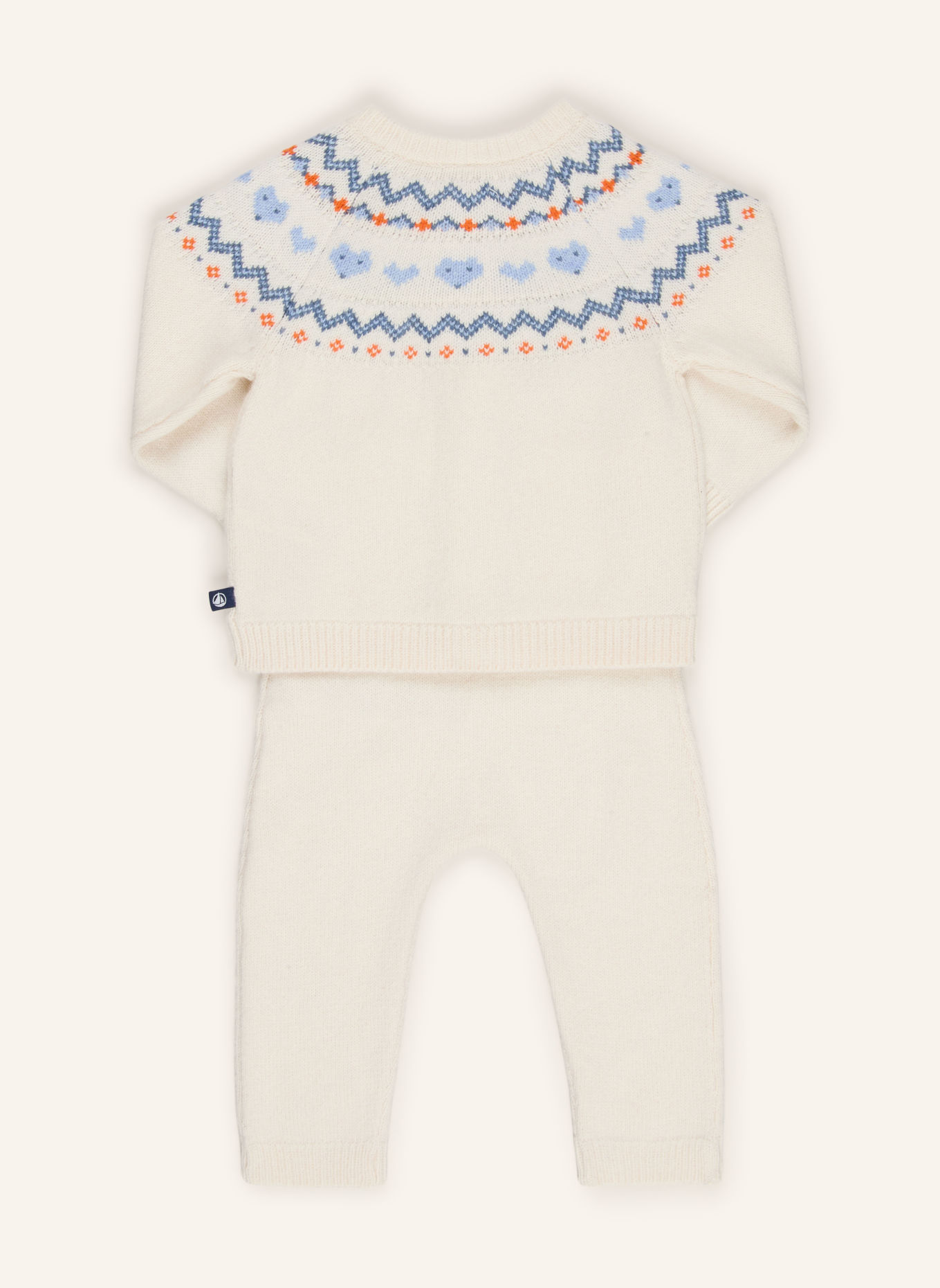 PETIT BATEAU Set: Strickjacke und Strickhose: CREME / ORANGE / BLAU