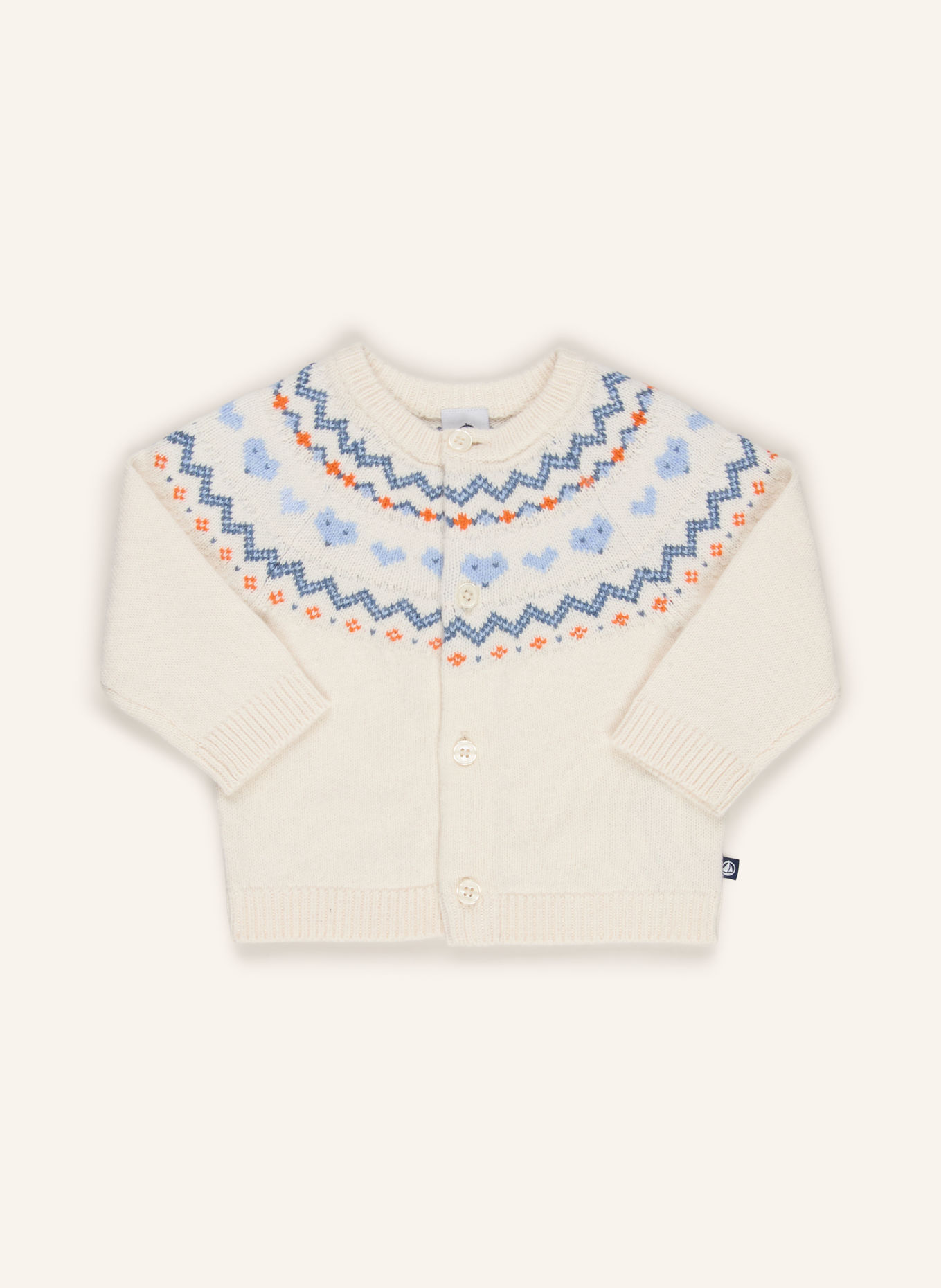PETIT BATEAU Set: Strickjacke und Strickhose: CREME / ORANGE / BLAU