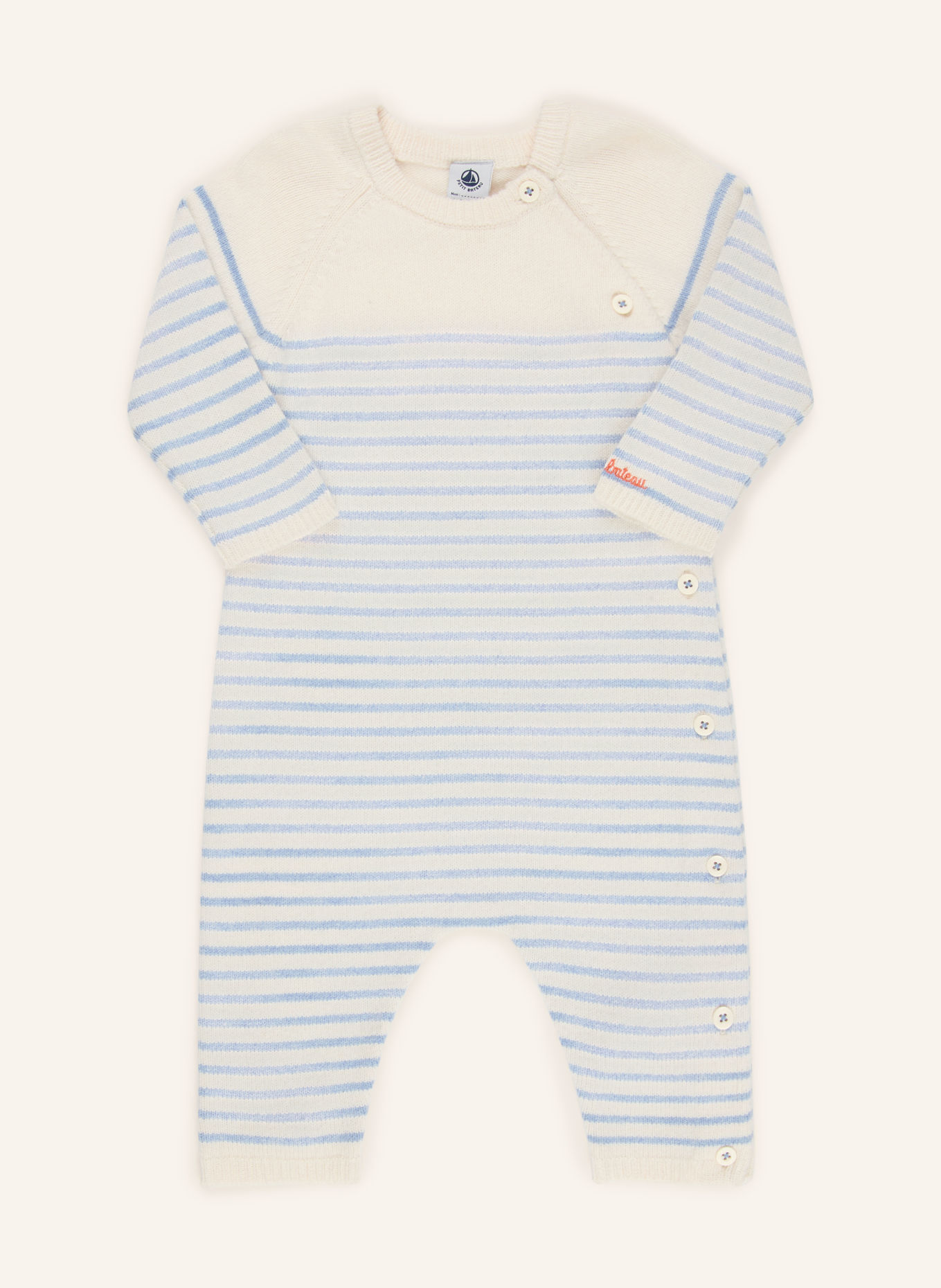 PETIT BATEAU Gebreide rompertjes: LICHTBLAUW / CRÈME