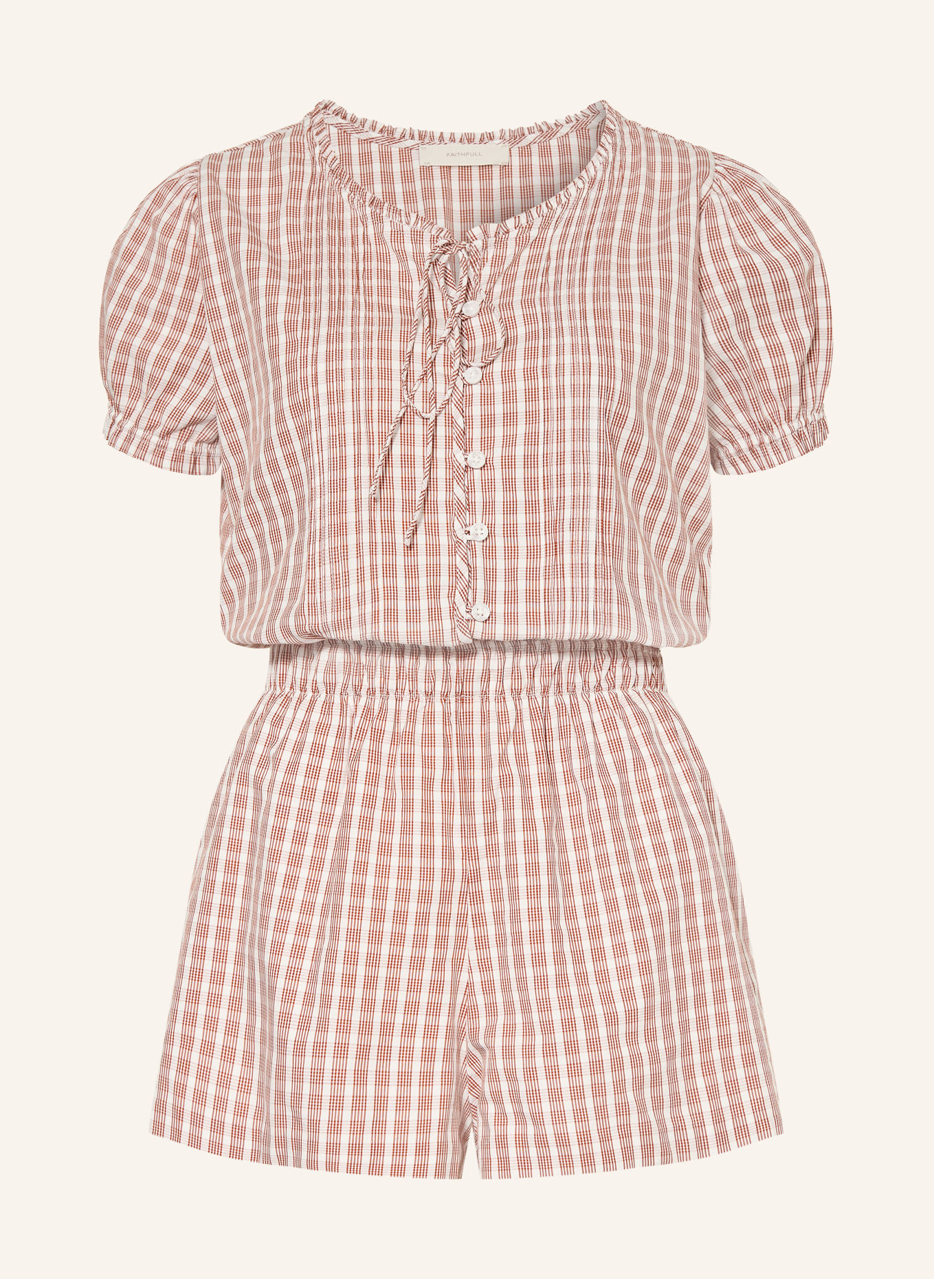 FAITHFULL THE BRAND EMILIE Jumpsuit with Ruffles: RED / CREAM