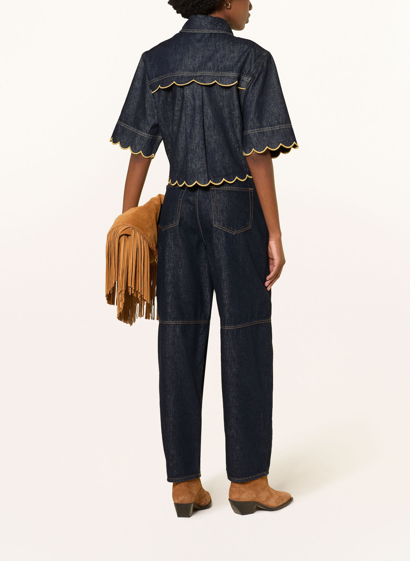 FARM RIO Denim blouse: DARK BLUE / LIGHT BROWN