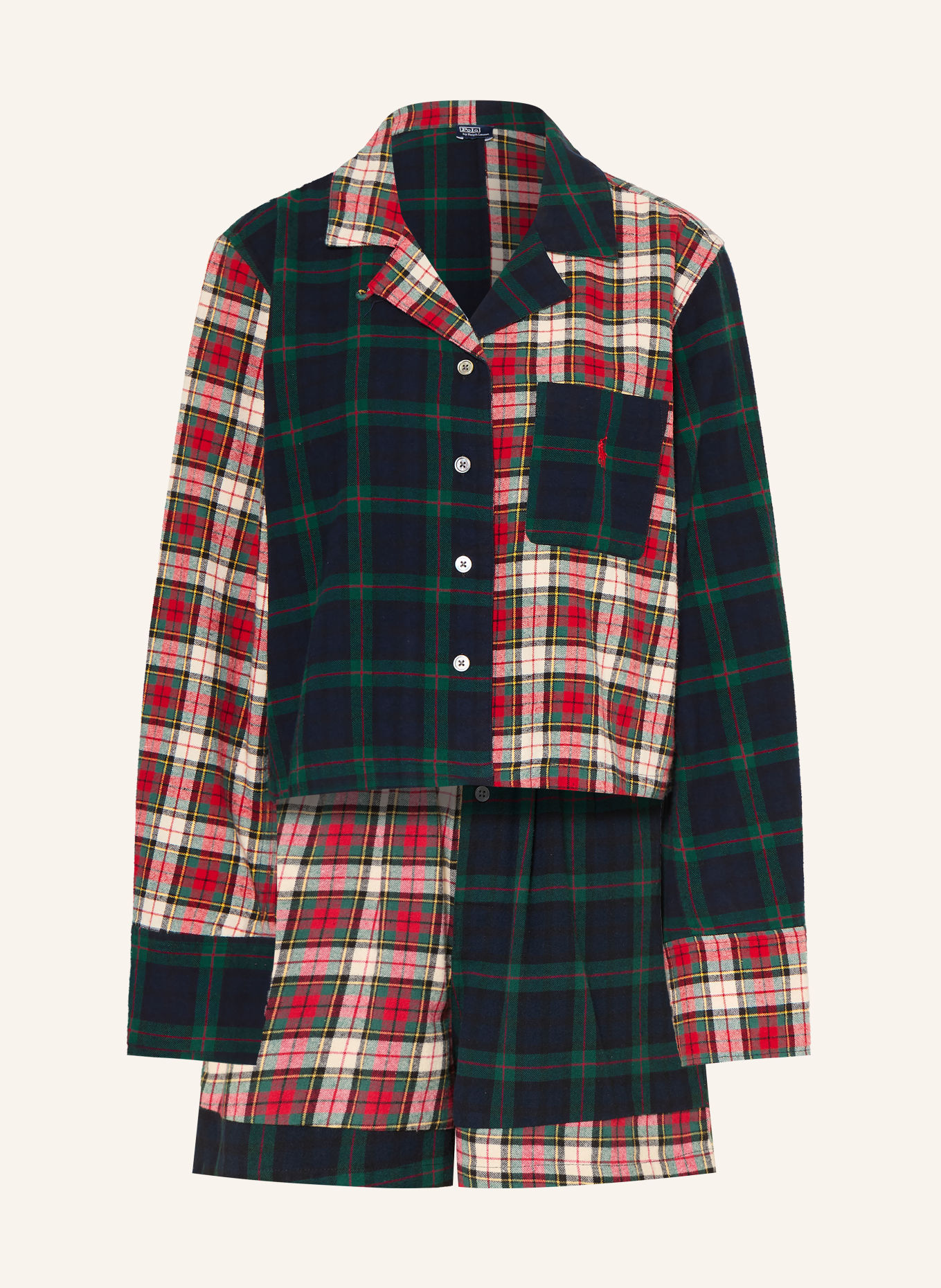 POLO RALPH LAUREN Shorty-pyjama van flanel: DONKERBLAUW / CRÈME / ROOD