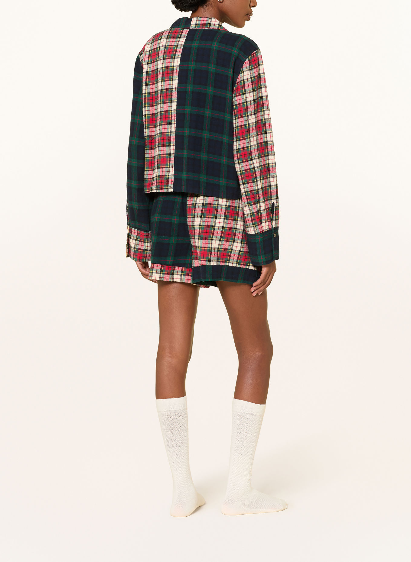 POLO RALPH LAUREN Shorty-pyjama van flanel: DONKERBLAUW / CRÈME / ROOD