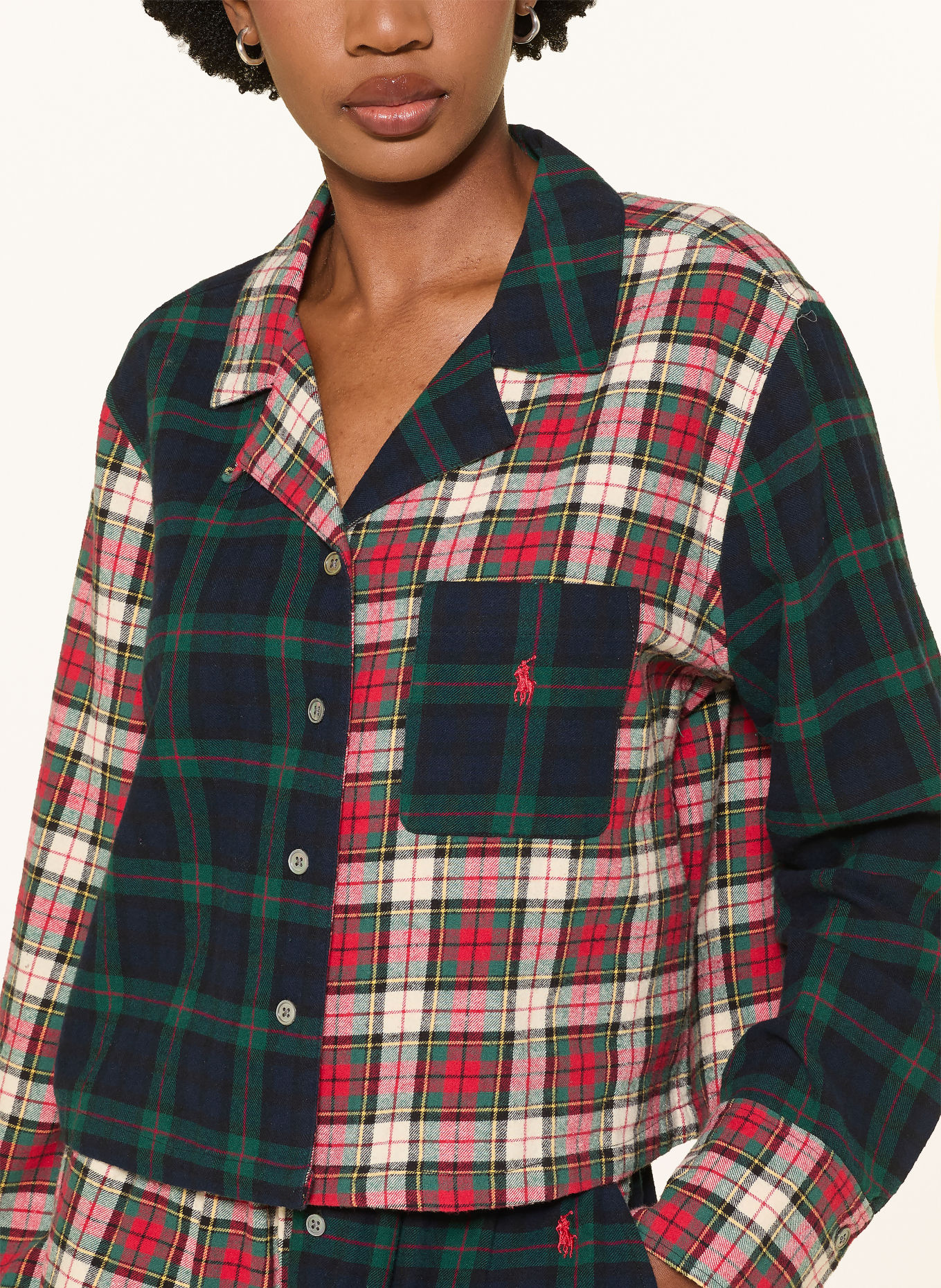 POLO RALPH LAUREN Shorty-pyjama van flanel: DONKERBLAUW / CRÈME / ROOD
