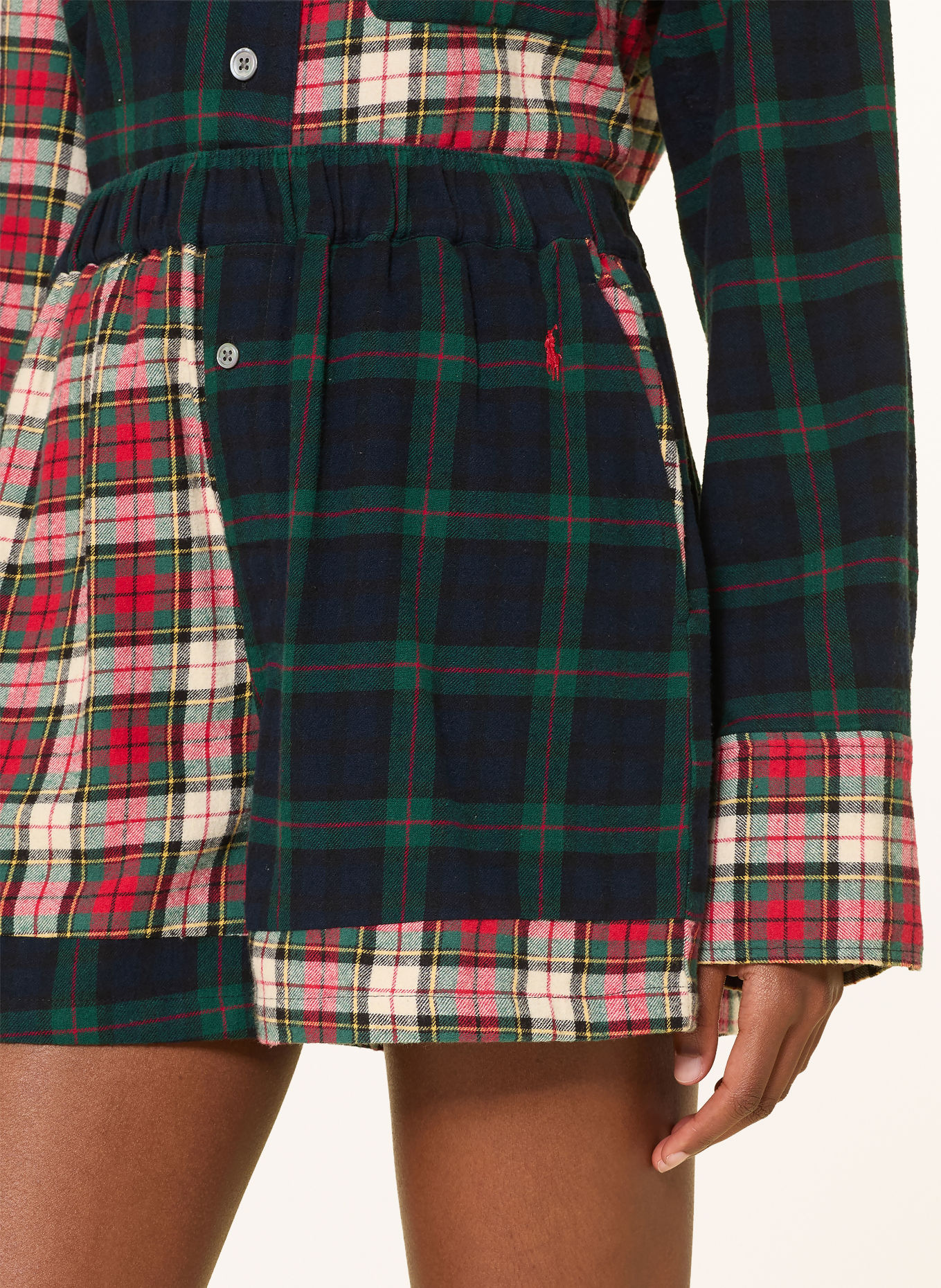 POLO RALPH LAUREN Shorty-pyjama van flanel: DONKERBLAUW / CRÈME / ROOD
