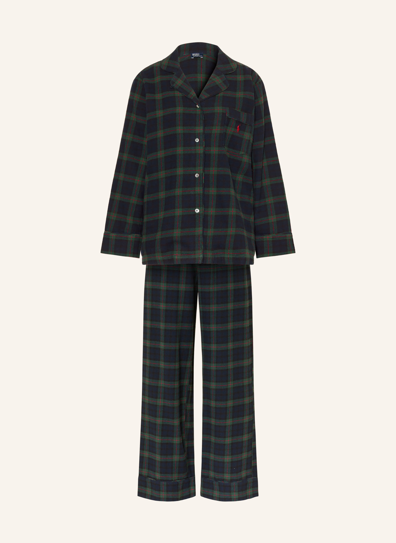 POLO RALPH LAUREN Pyjama van flanel: DONKERGROEN / DONKERBLAUW / ZWART