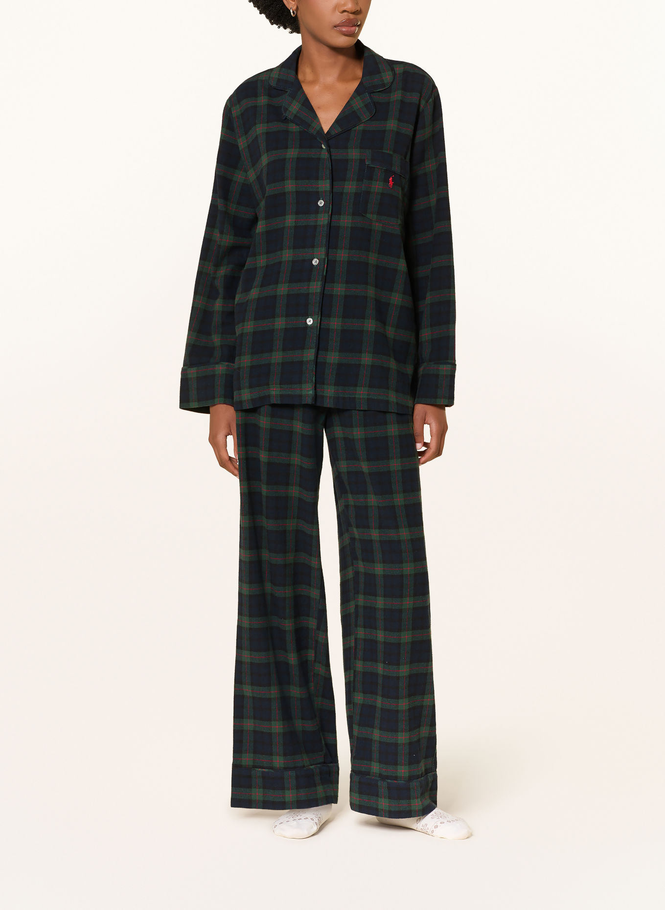 POLO RALPH LAUREN Pyjama van flanel: DONKERGROEN / DONKERBLAUW / ZWART