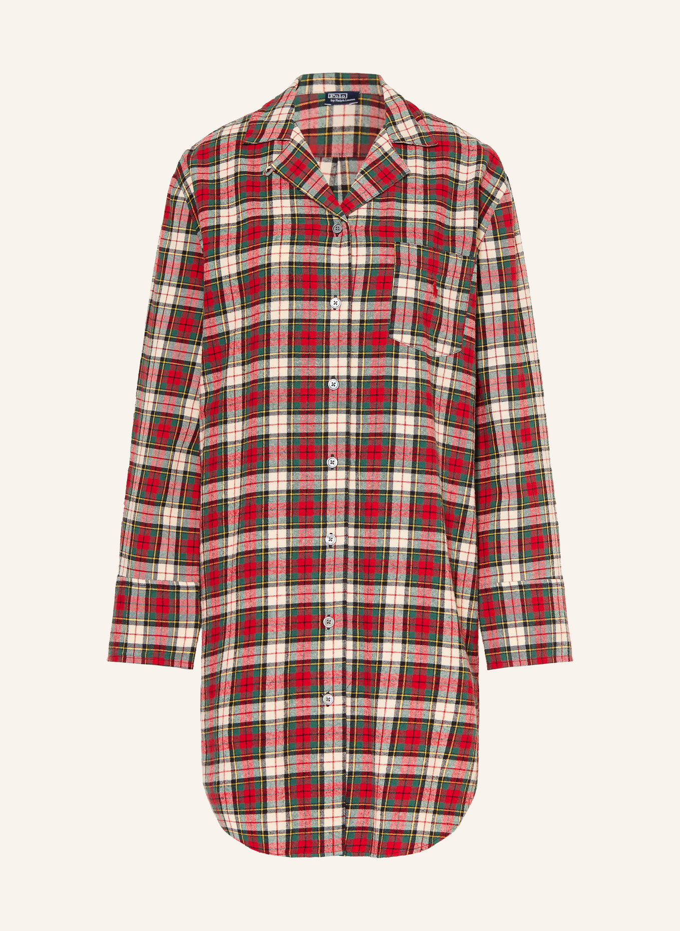 POLO RALPH LAUREN Nachthemd van flanel: ROOD / CRÈME / GROEN