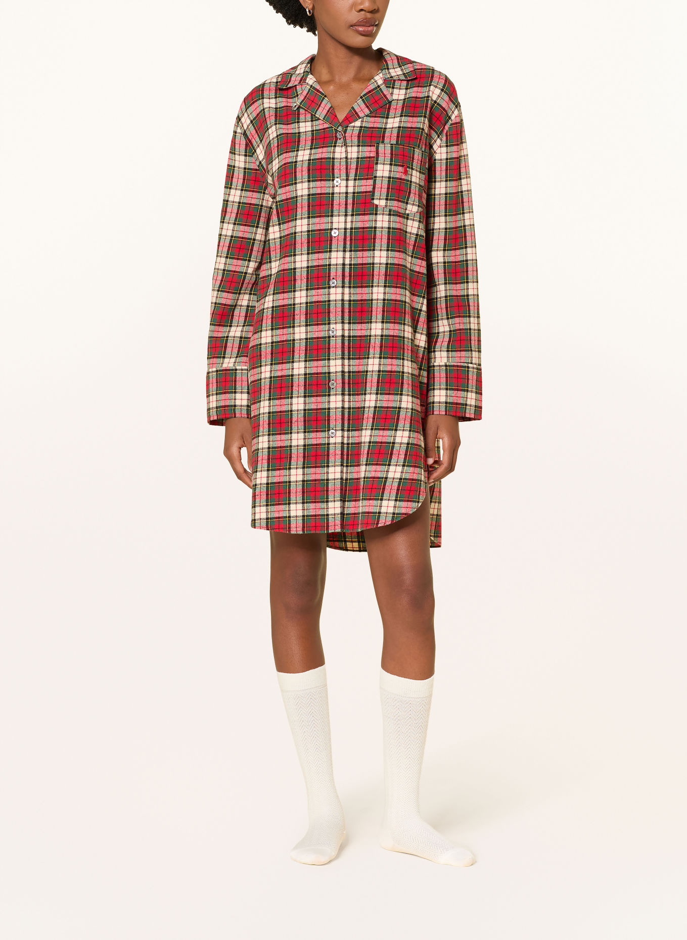 POLO RALPH LAUREN Nachthemd van flanel: ROOD / CRÈME / GROEN