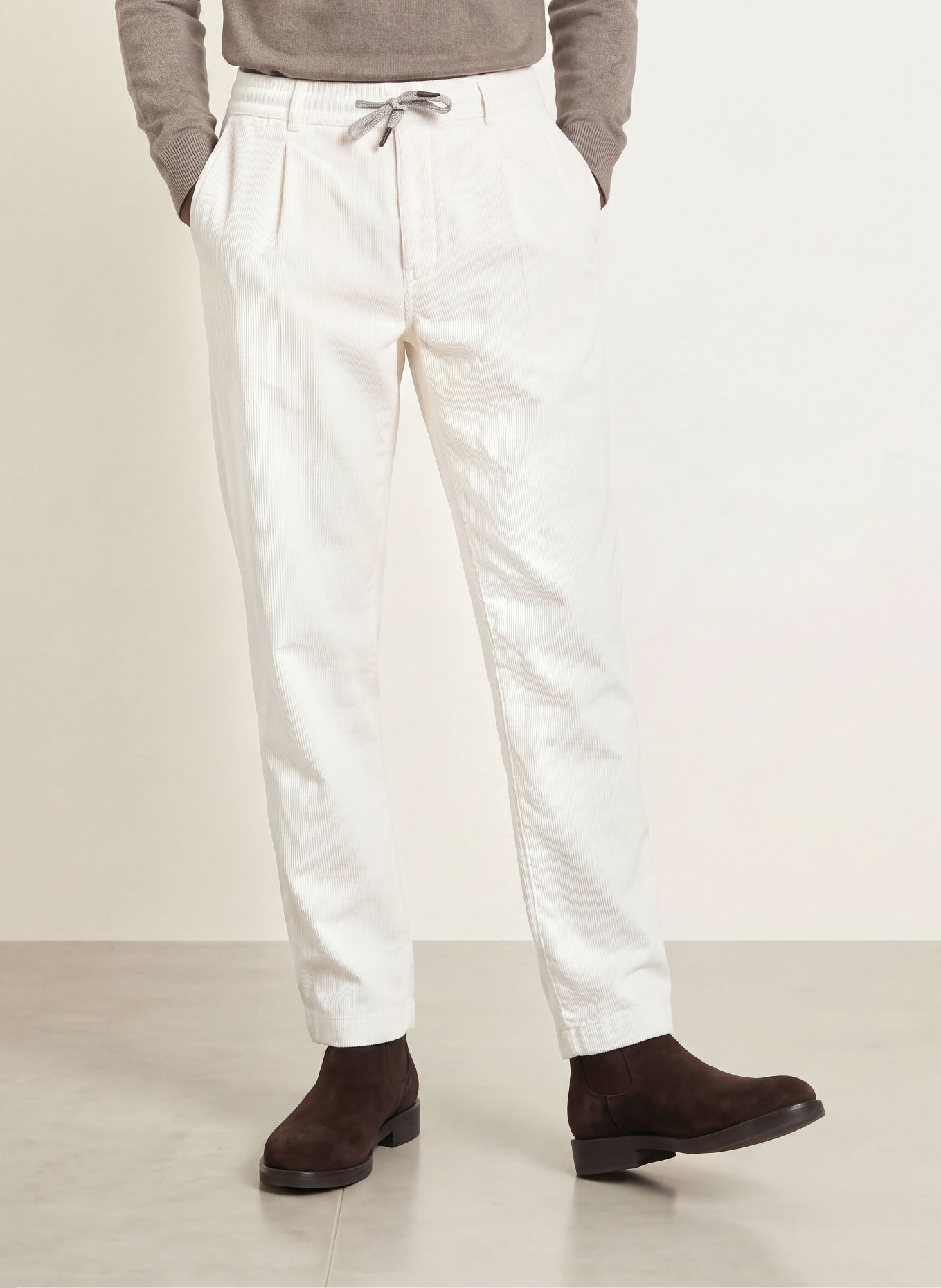MAERZ MUENCHEN Pantaloni din velur de cordon, croială regular: CREM