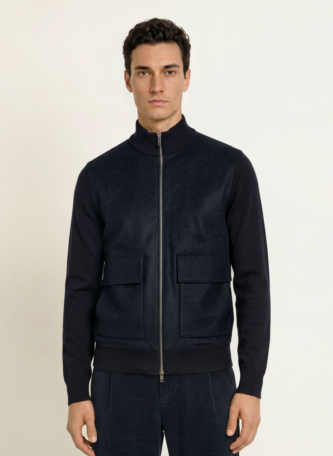 MAERZ MUENCHEN Gilet en mélange de matières: BLEU FONCÉ