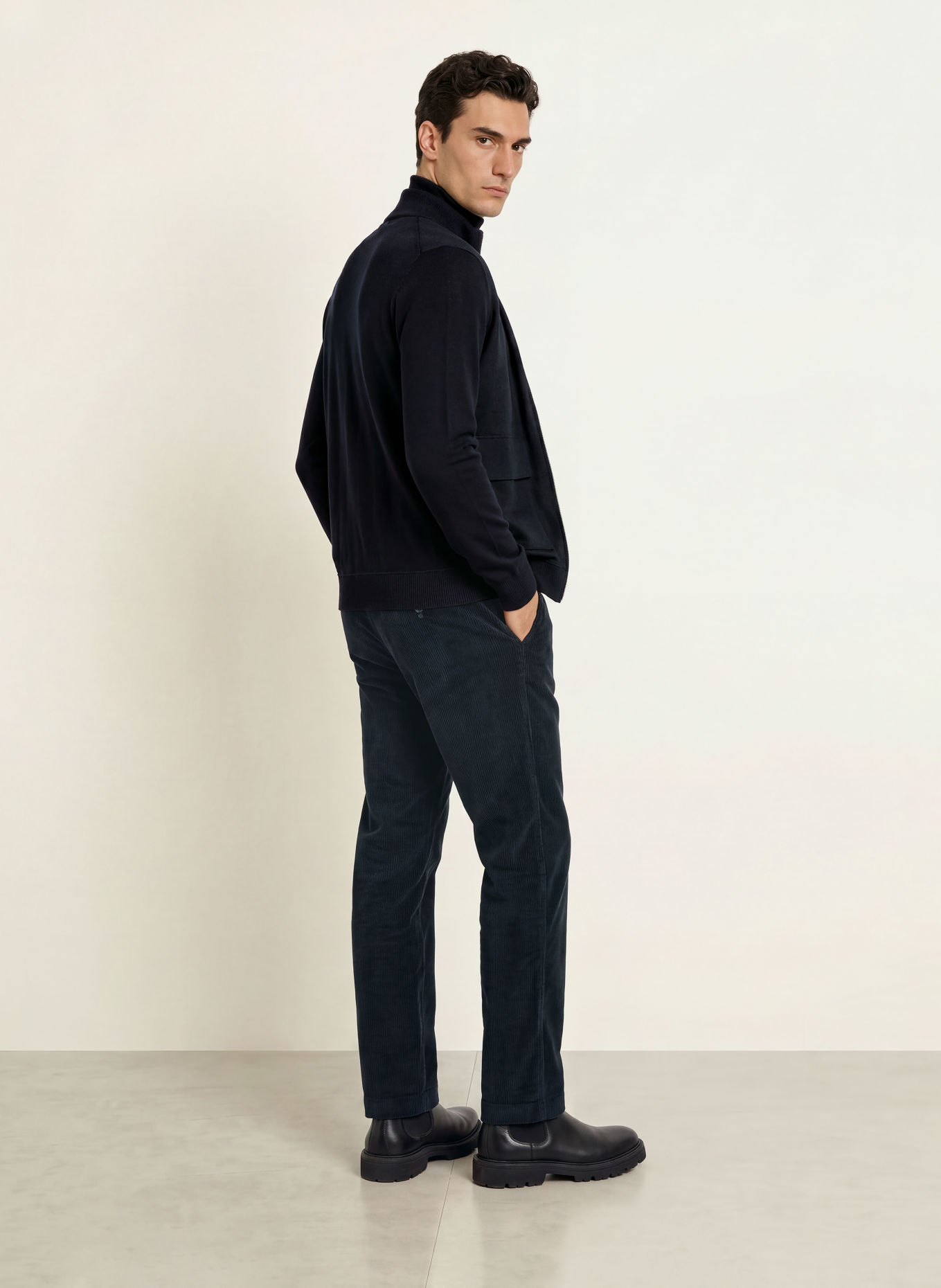 MAERZ MUENCHEN Gilet en mélange de matières: BLEU FONCÉ