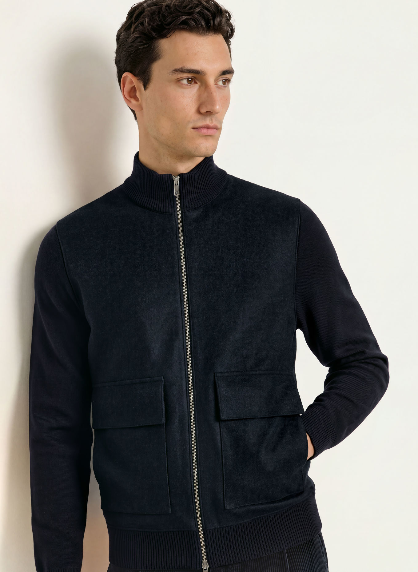 MAERZ MUENCHEN Gilet en mélange de matières: BLEU FONCÉ