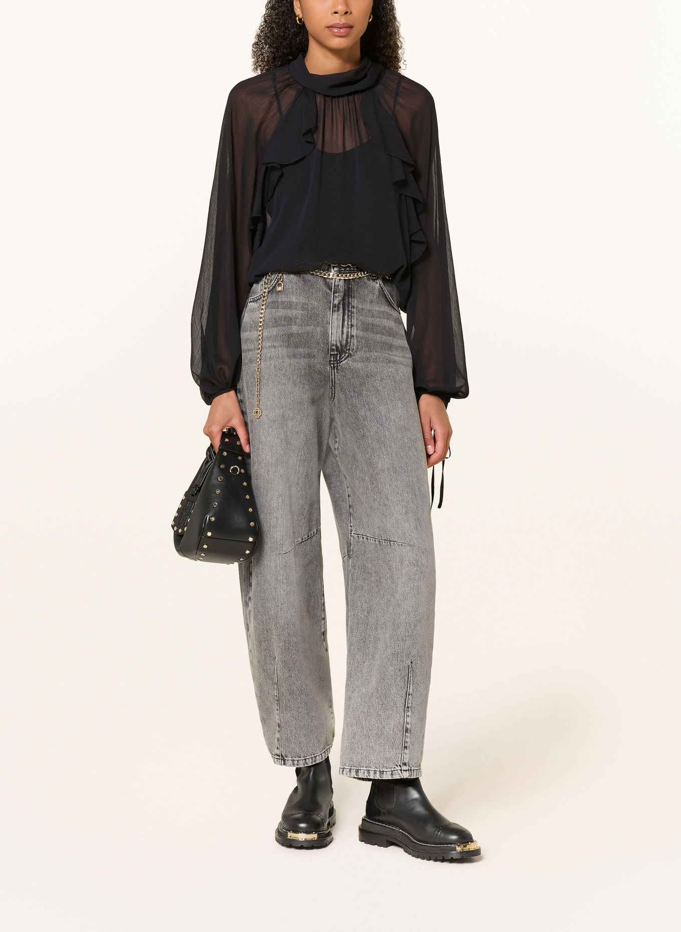 MRS & HUGS Strikblouse met strik en volants: ZWART