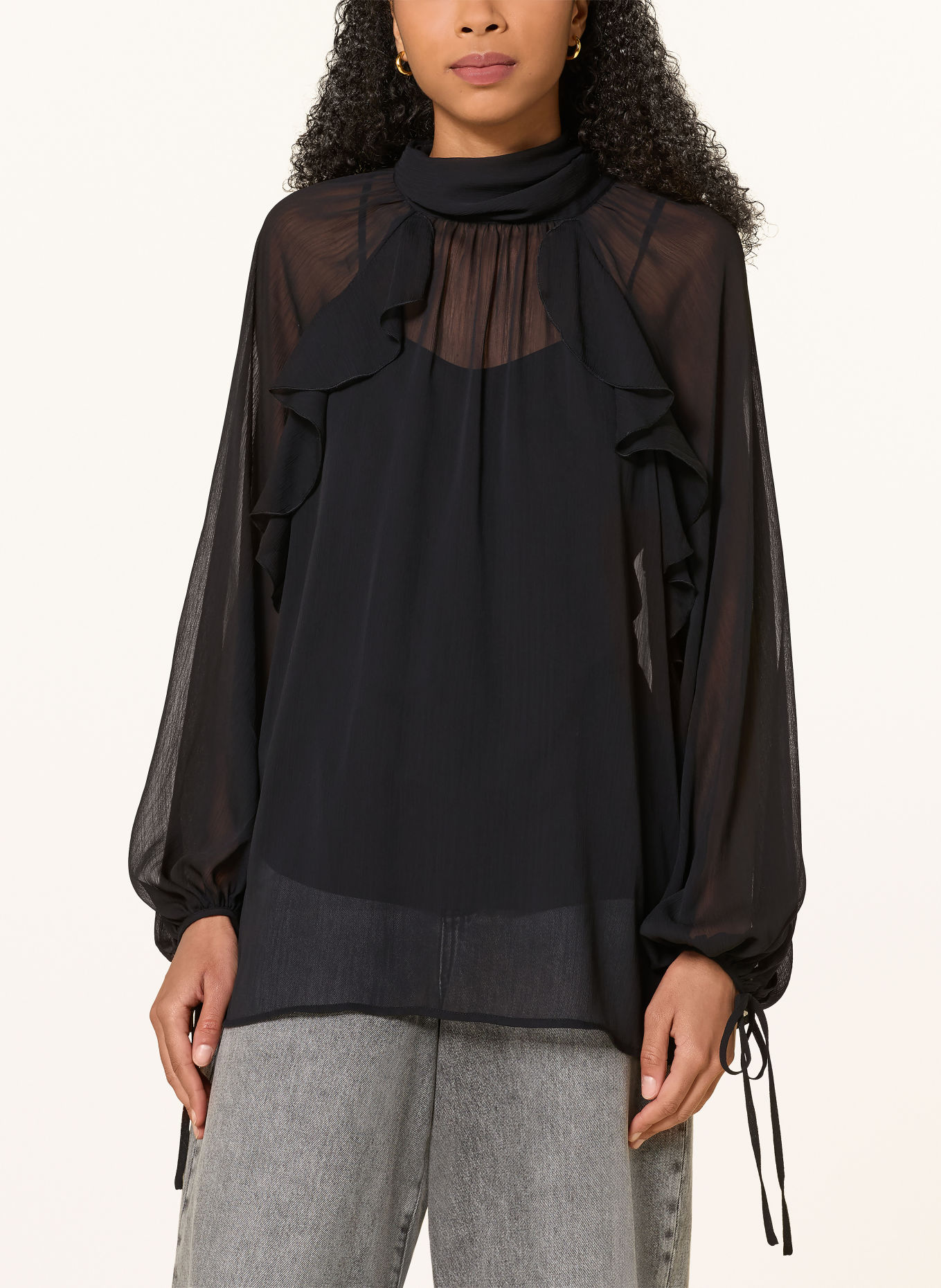 MRS & HUGS Strikblouse met strik en volants: ZWART