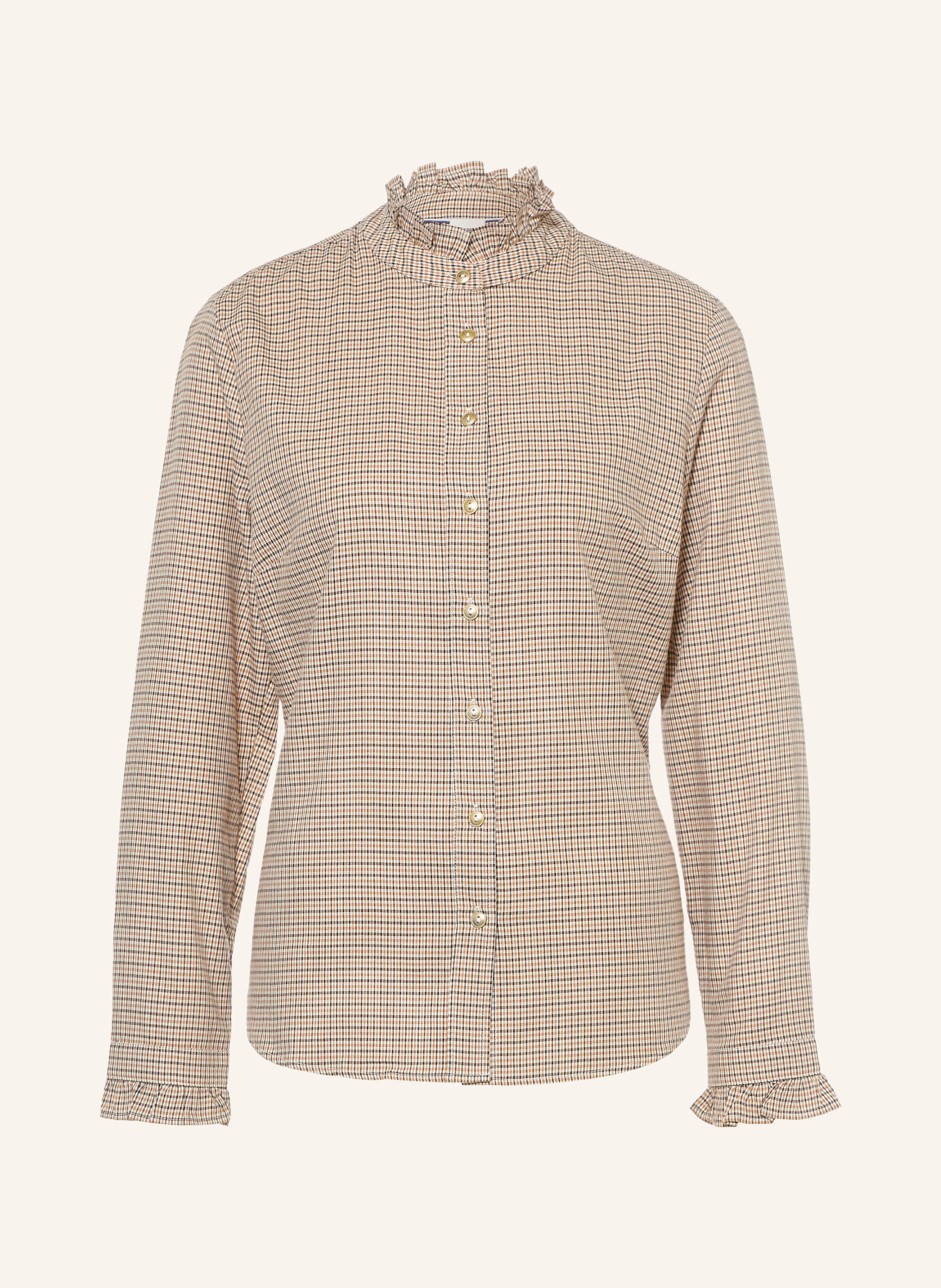 BRAX Blouse VICTORIA met ruches: WIT / MARRON FONCÉ / BEIGE