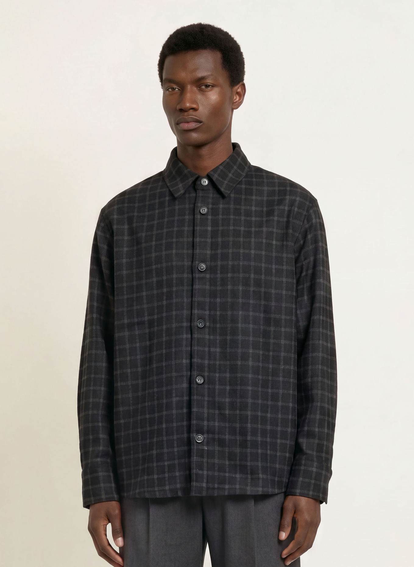 A.P.C. BOBBY Comfort Fit Flannel Shirt: BLACK / DARK GRAY