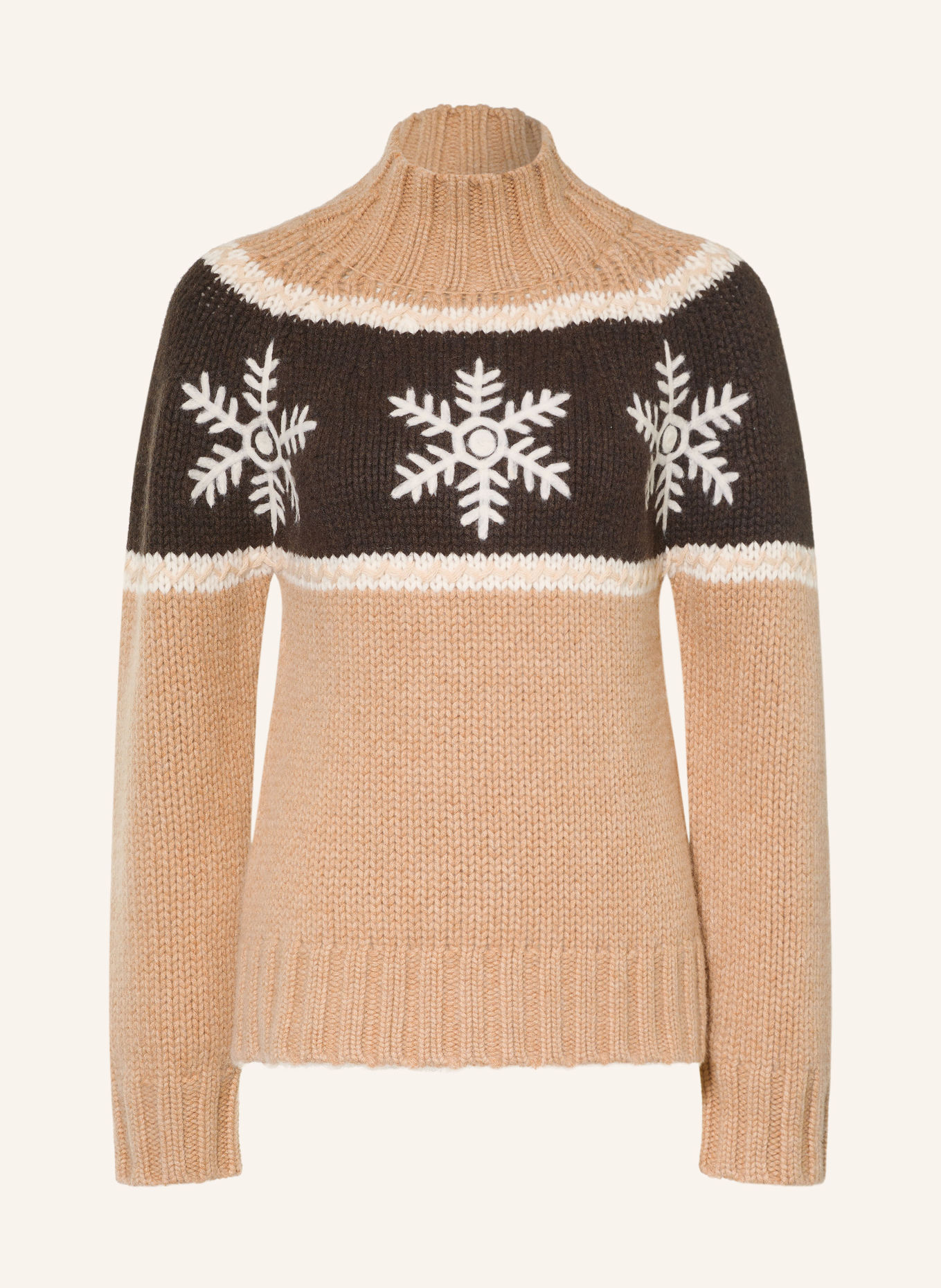 KUJTEN Kasjmiertrui FLOKA: CAMEL / MARRON FONCÉ / ECRU