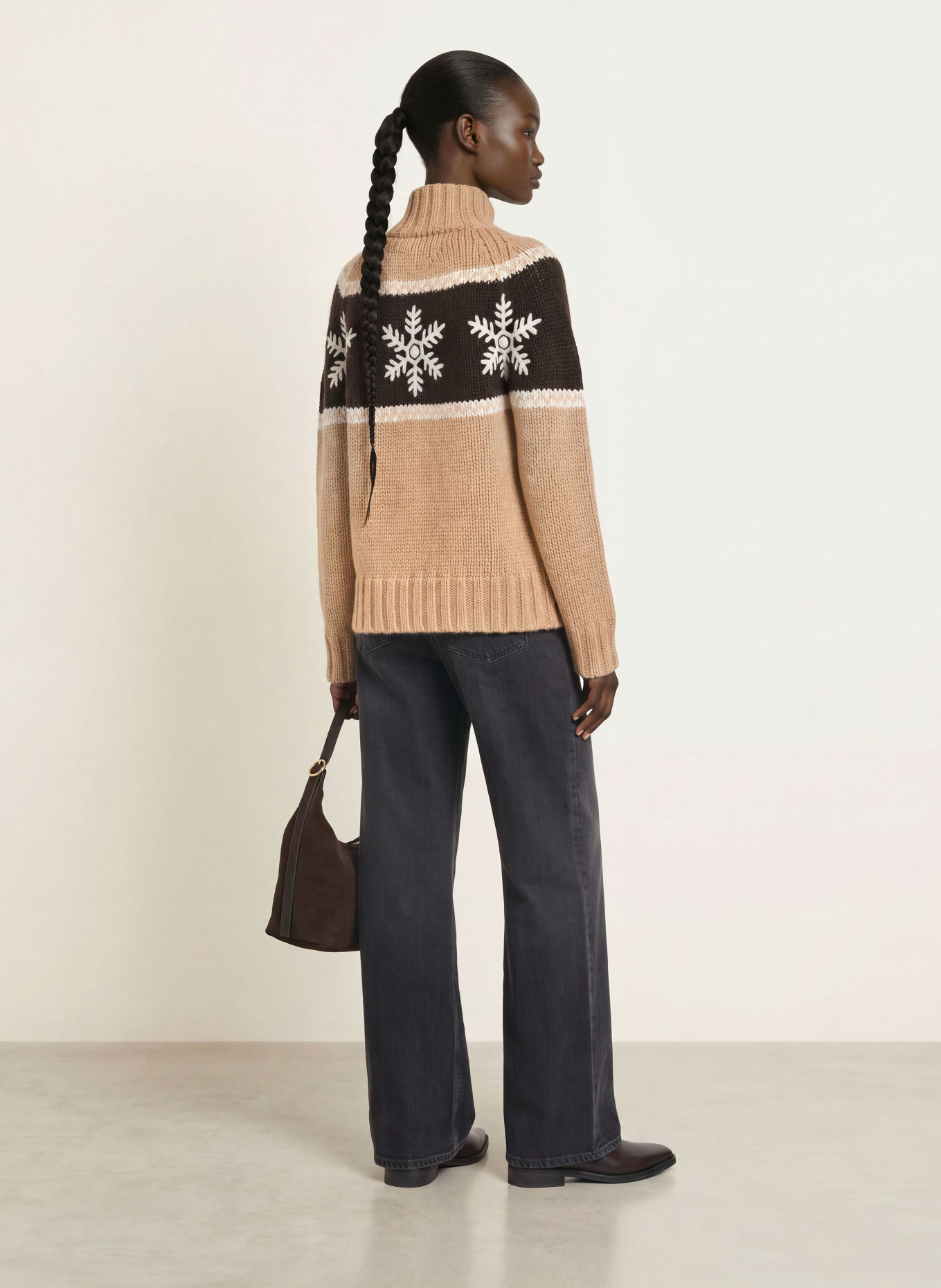 KUJTEN Kasjmiertrui FLOKA: CAMEL / MARRON FONCÉ / ECRU