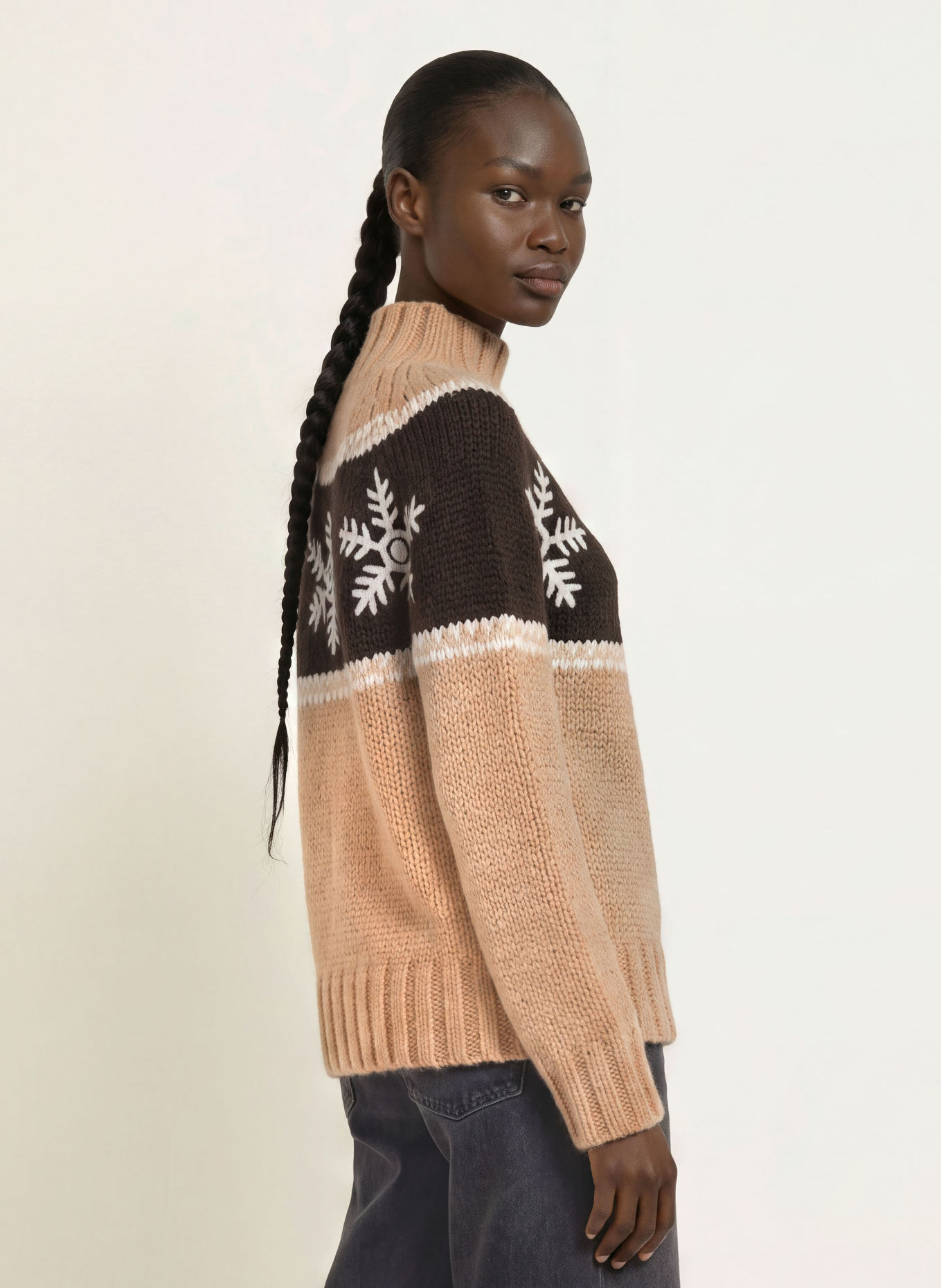 KUJTEN Kasjmiertrui FLOKA: CAMEL / MARRON FONCÉ / ECRU