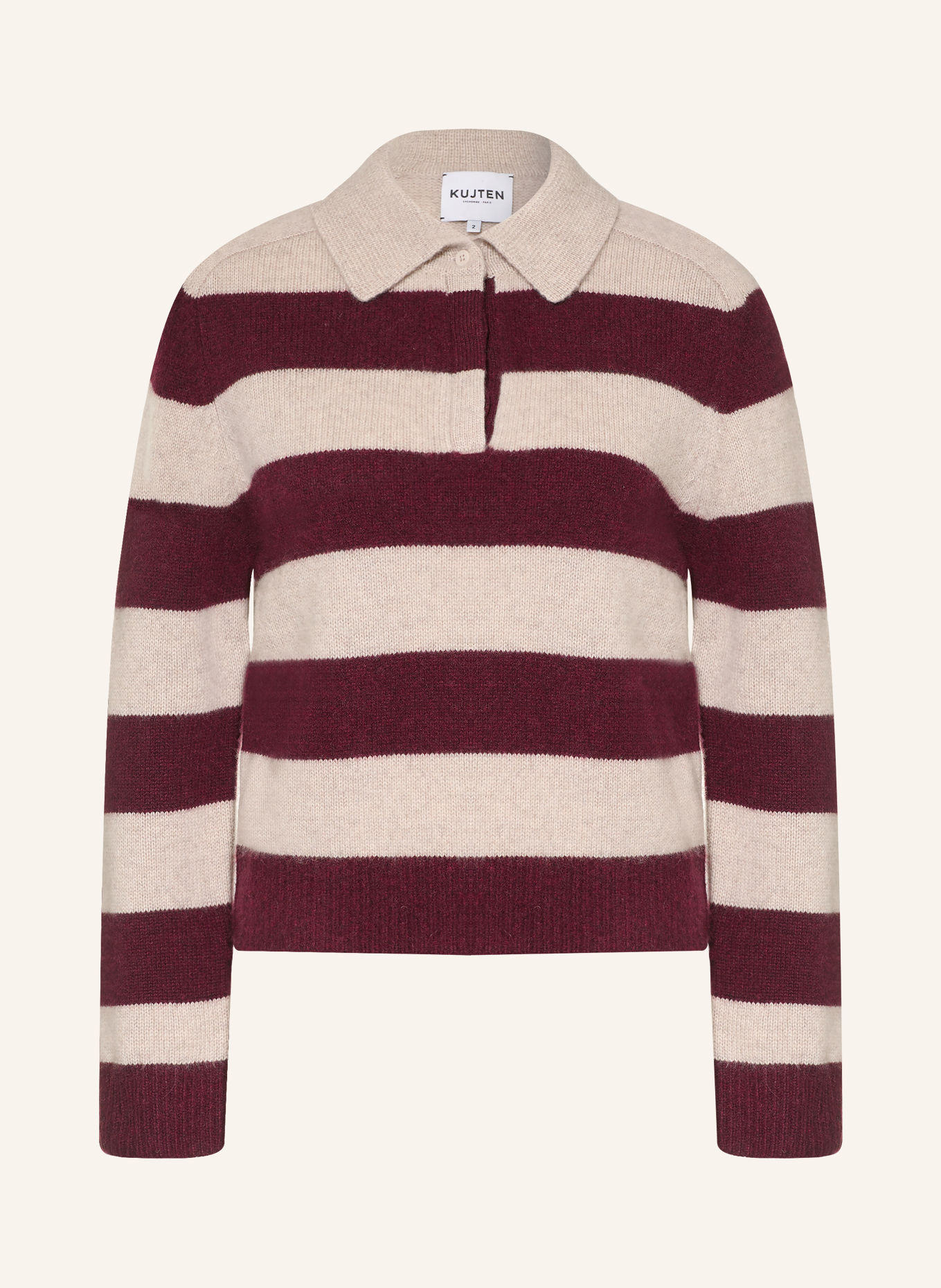 KUJTEN Gebreid poloshirt ROYCE van kasjmier: DONKERROOD / BEIGE