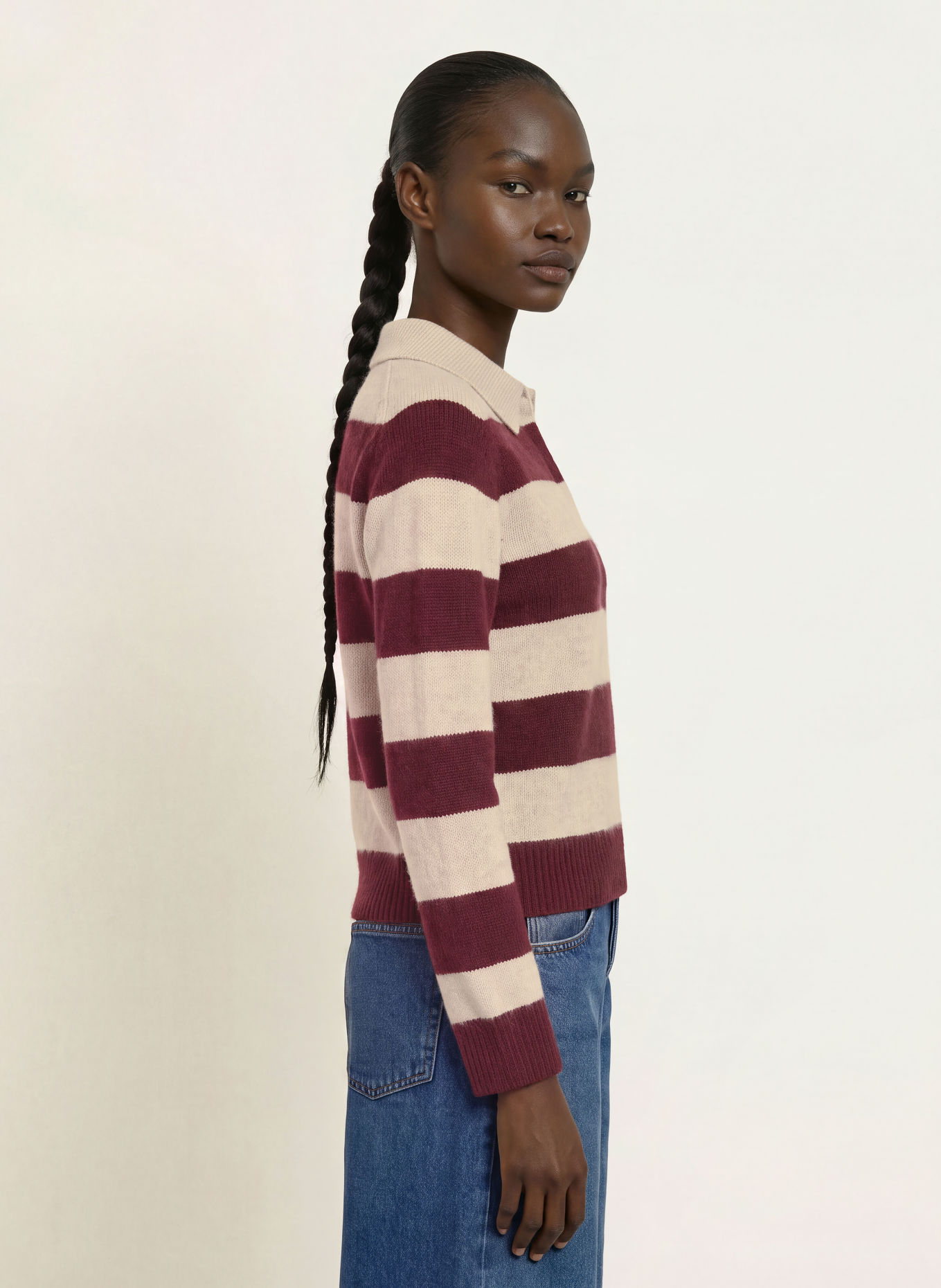 KUJTEN Gebreid poloshirt ROYCE van kasjmier: DONKERROOD / BEIGE