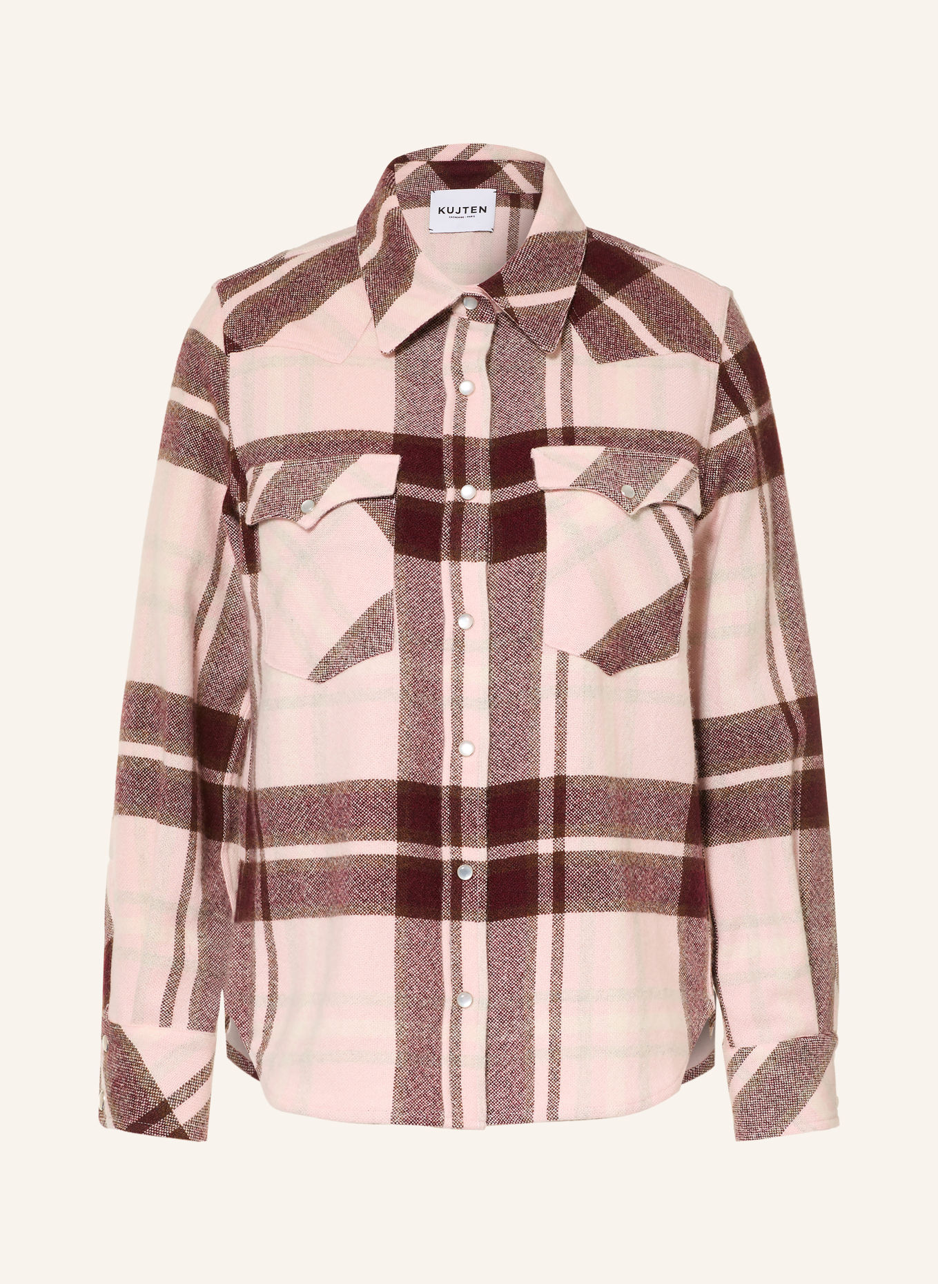 KUJTEN Overshirt LUMBER van kasjmier: ROZE / BEIGE / DONKERROOD