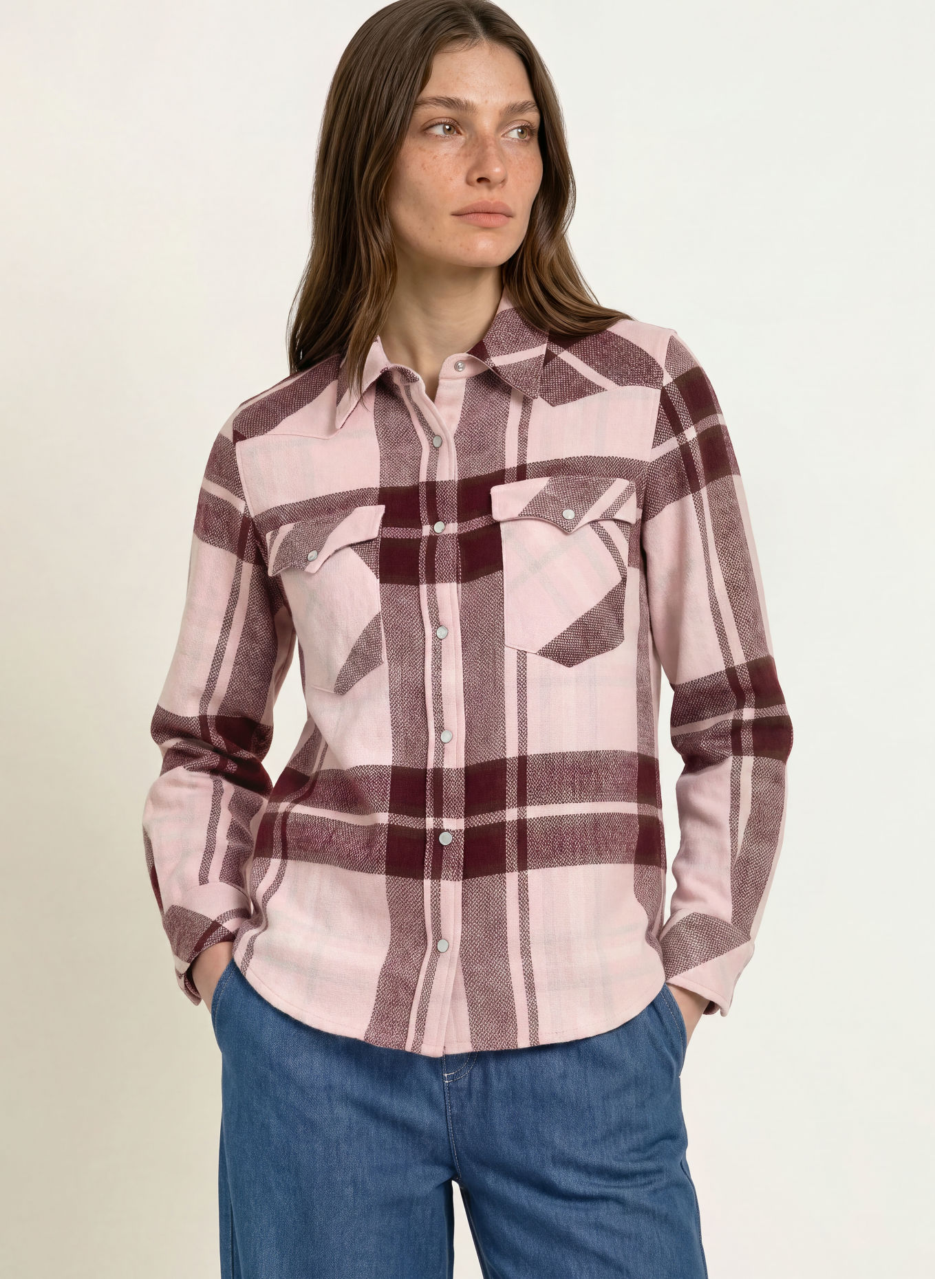 KUJTEN Overshirt LUMBER van kasjmier: ROZE / BEIGE / DONKERROOD