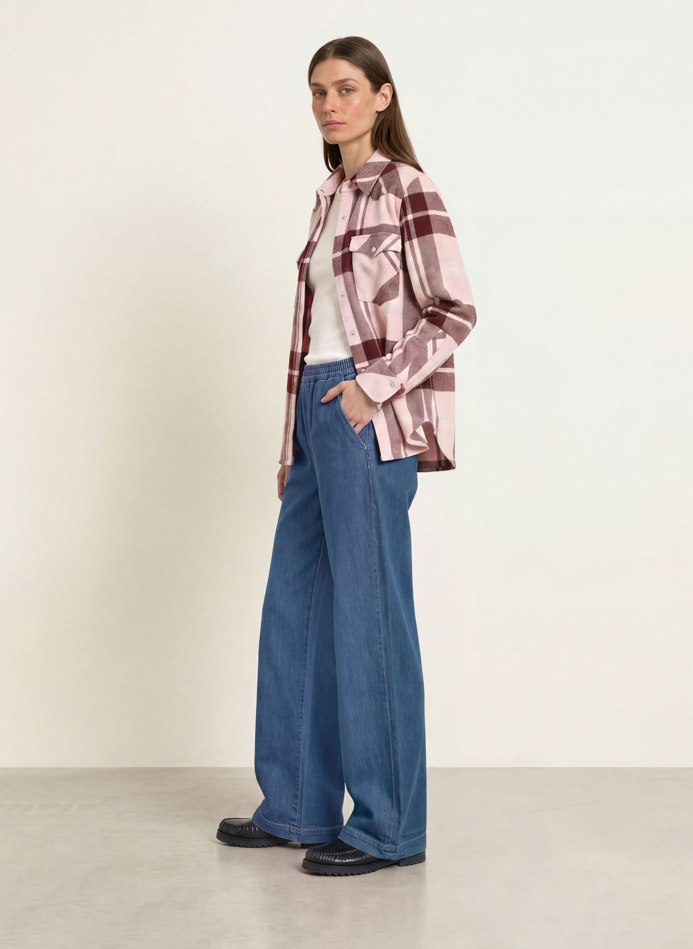 KUJTEN Overshirt LUMBER van kasjmier: ROZE / BEIGE / DONKERROOD