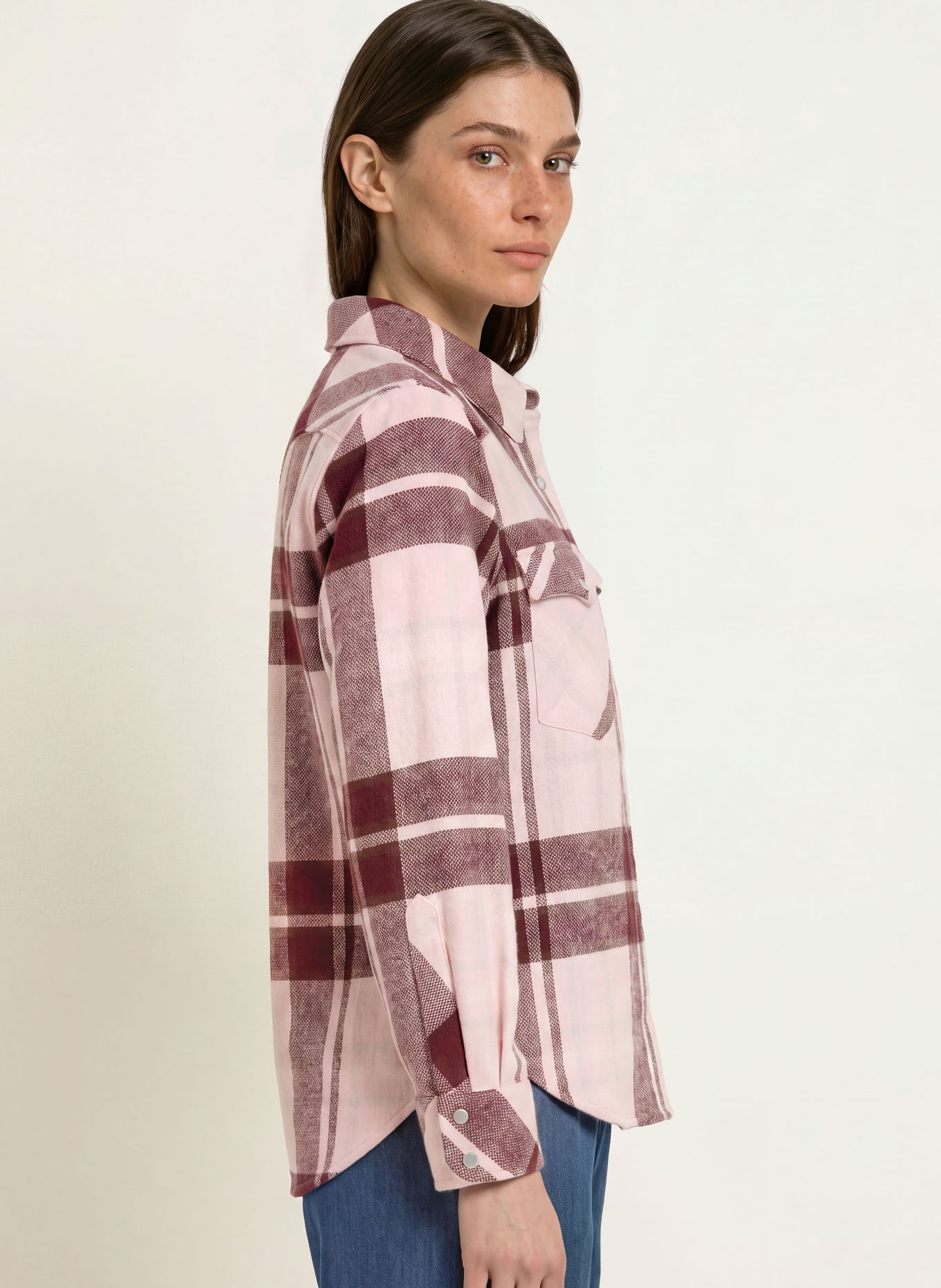 KUJTEN Overshirt LUMBER van kasjmier: ROZE / BEIGE / DONKERROOD